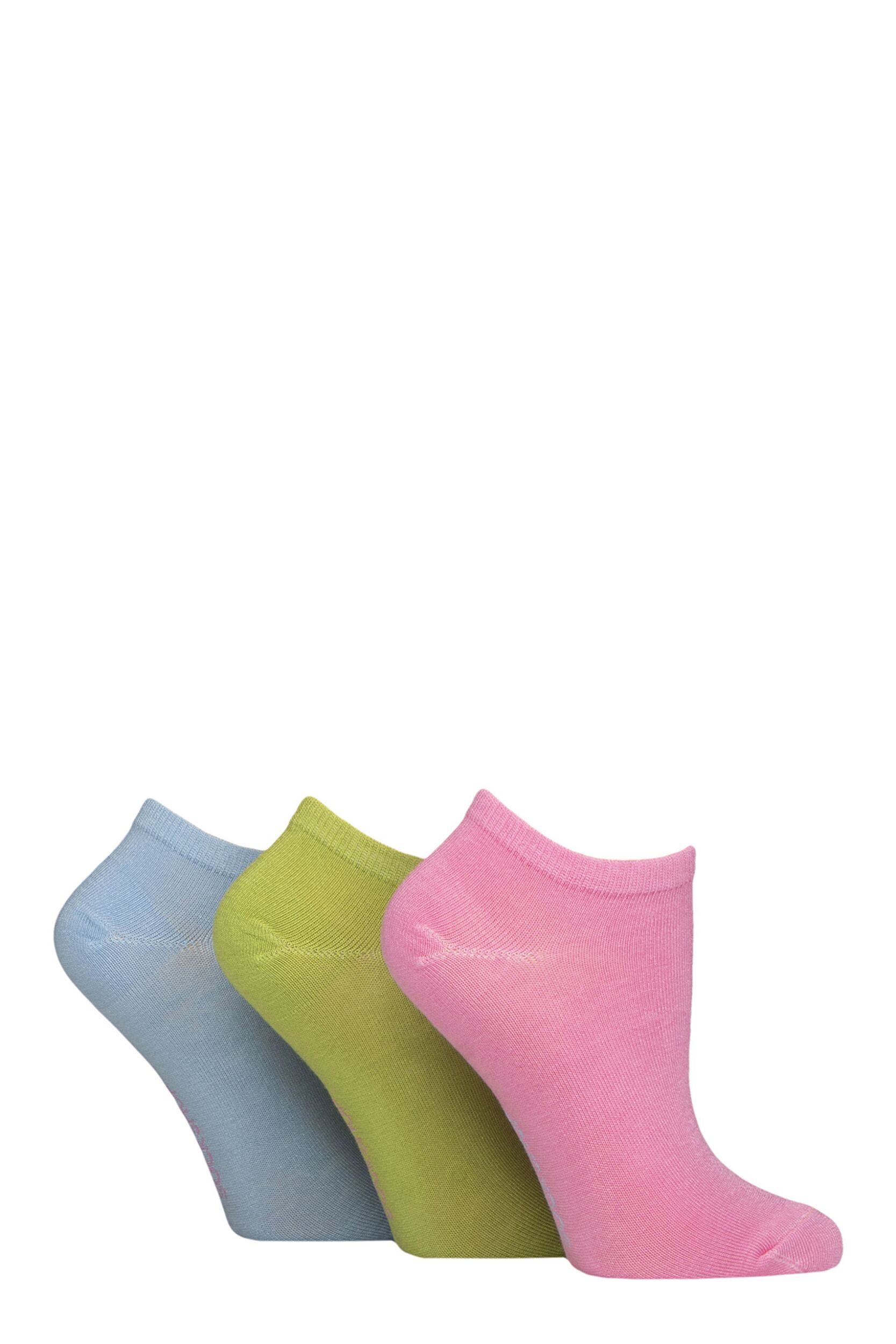 Women's 3 Pair SOCKSHOP Patterned, Striped, Plain, Ribbed and Mesh Bamboo Trainer Socks Ocean View Plain 4-8