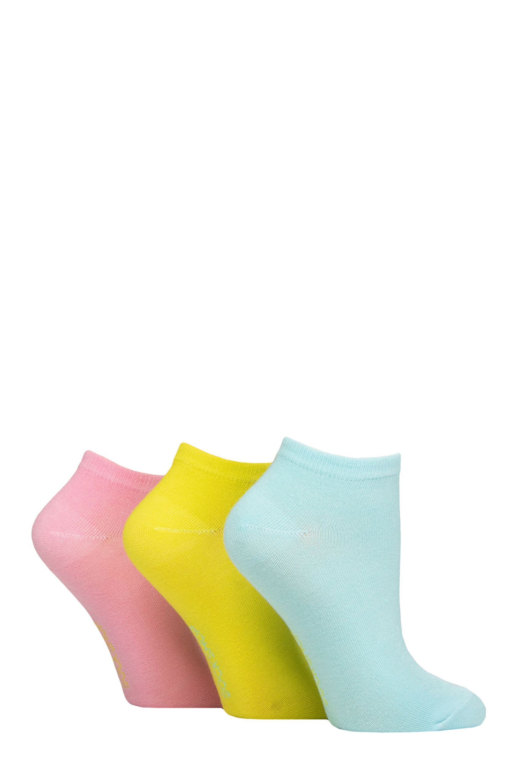 Women's 3 Pair SOCKSHOP Patterned, Striped, Plain, Ribbed and Mesh Bamboo Trainer Socks Lime Refresher Plain 4-8