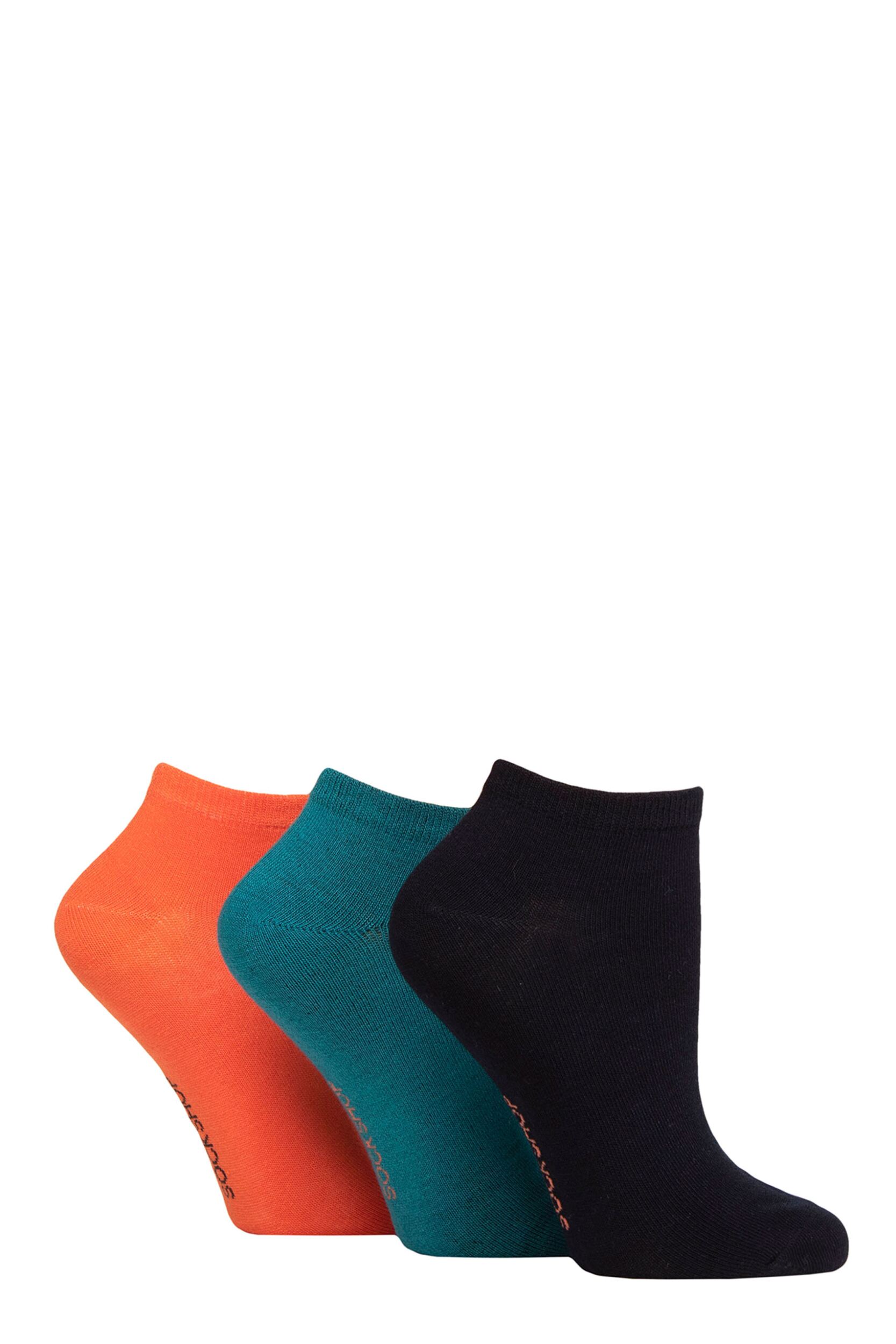 Women's 3 Pair SOCKSHOP Patterned, Striped, Plain, Ribbed and Mesh Bamboo Trainer Socks Mandarin Plain 4-8