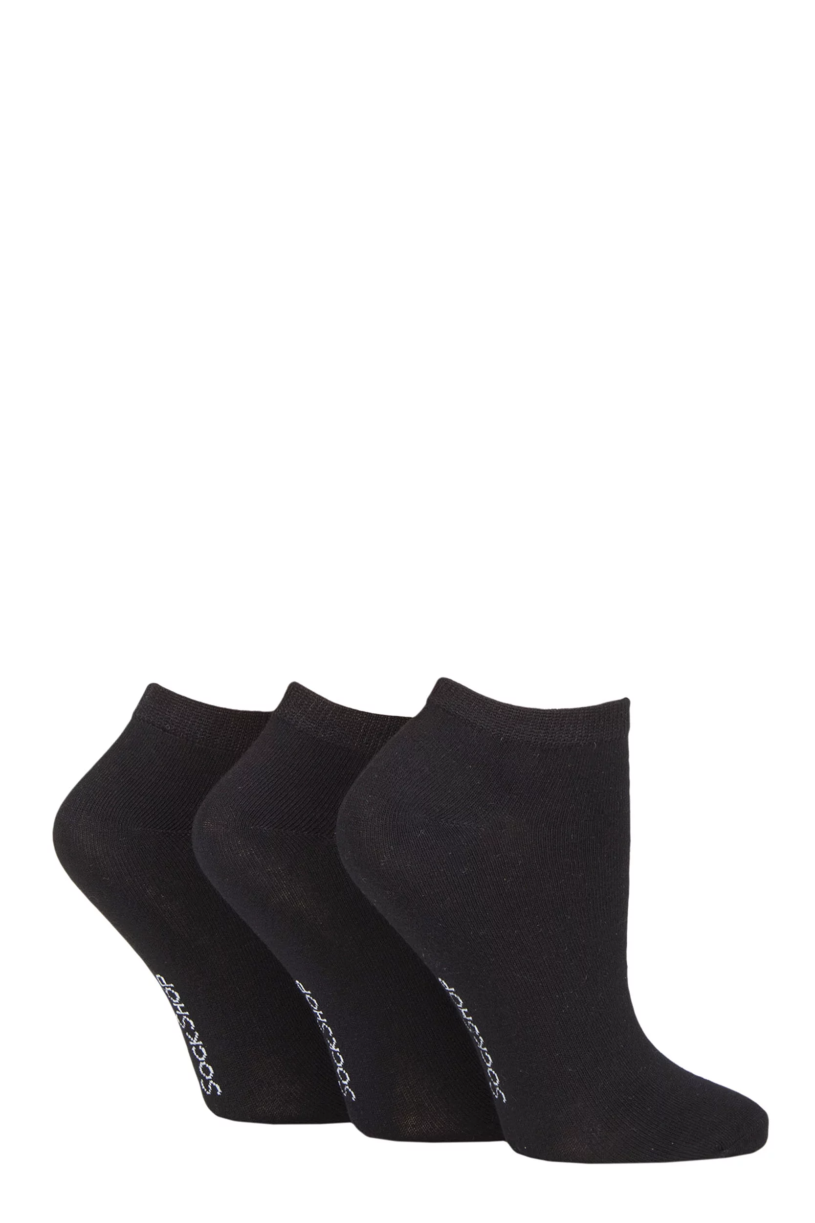Women's 3 Pair SOCKSHOP Patterned, Striped, Plain, Ribbed and Mesh Bamboo Trainer Socks Black Plain 4