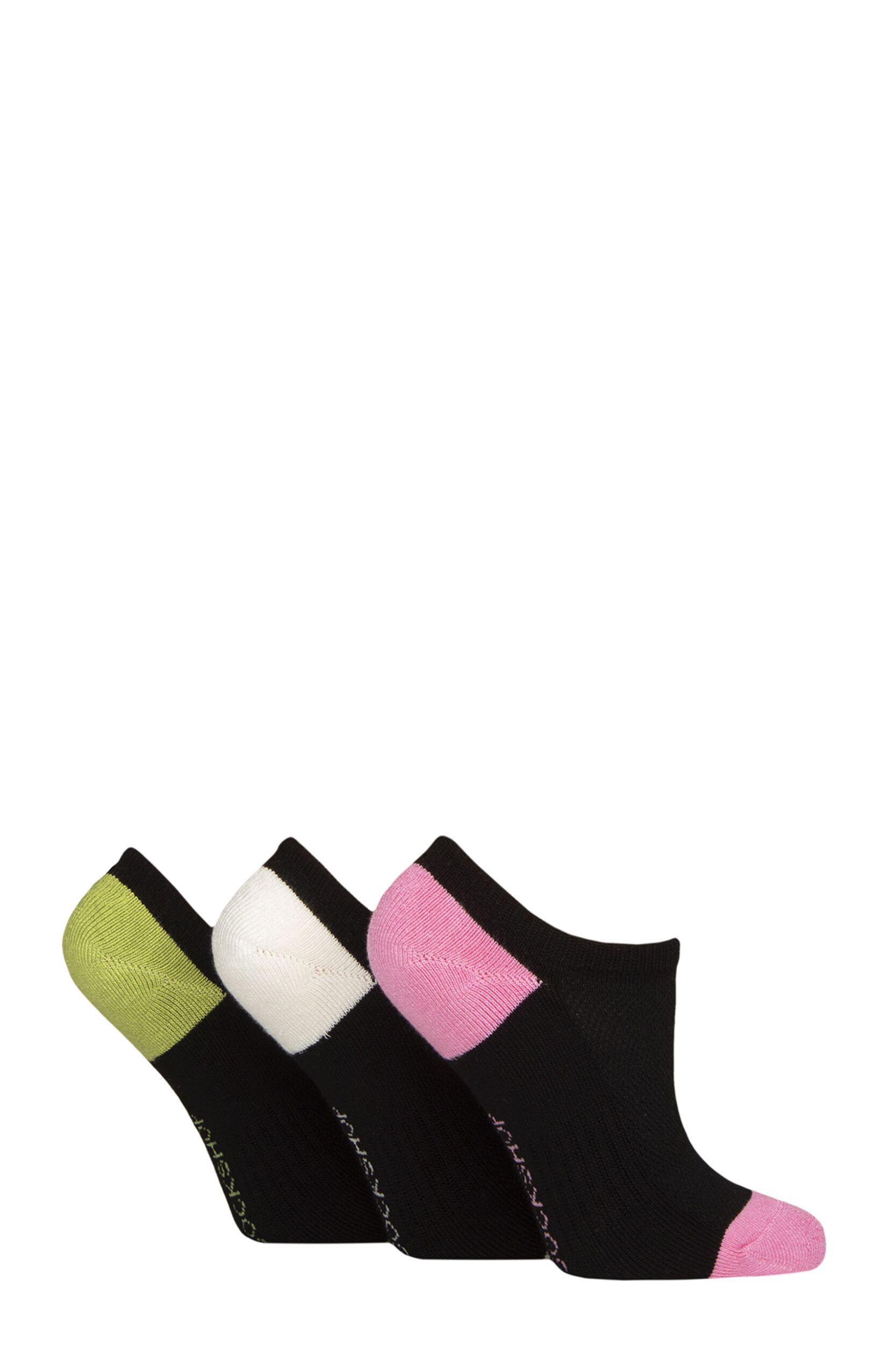 Women's 3 Pair SOCKSHOP Half Cushioned Bamboo No Show Socks Black Contrast 4-8