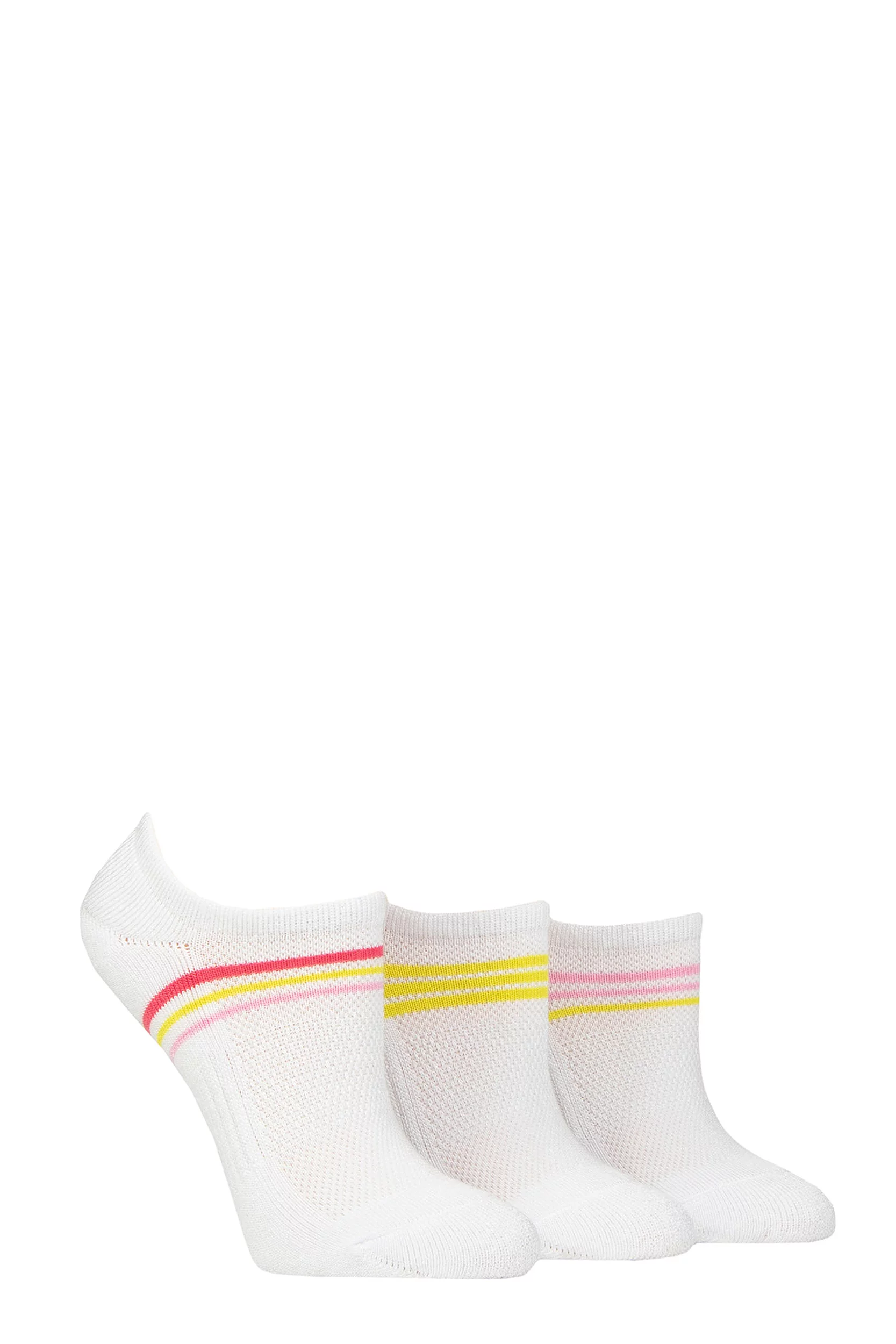 Women's 3 Pair SOCKSHOP Half Cushioned Bamboo No Show Socks Lime Refresher Stripe 4