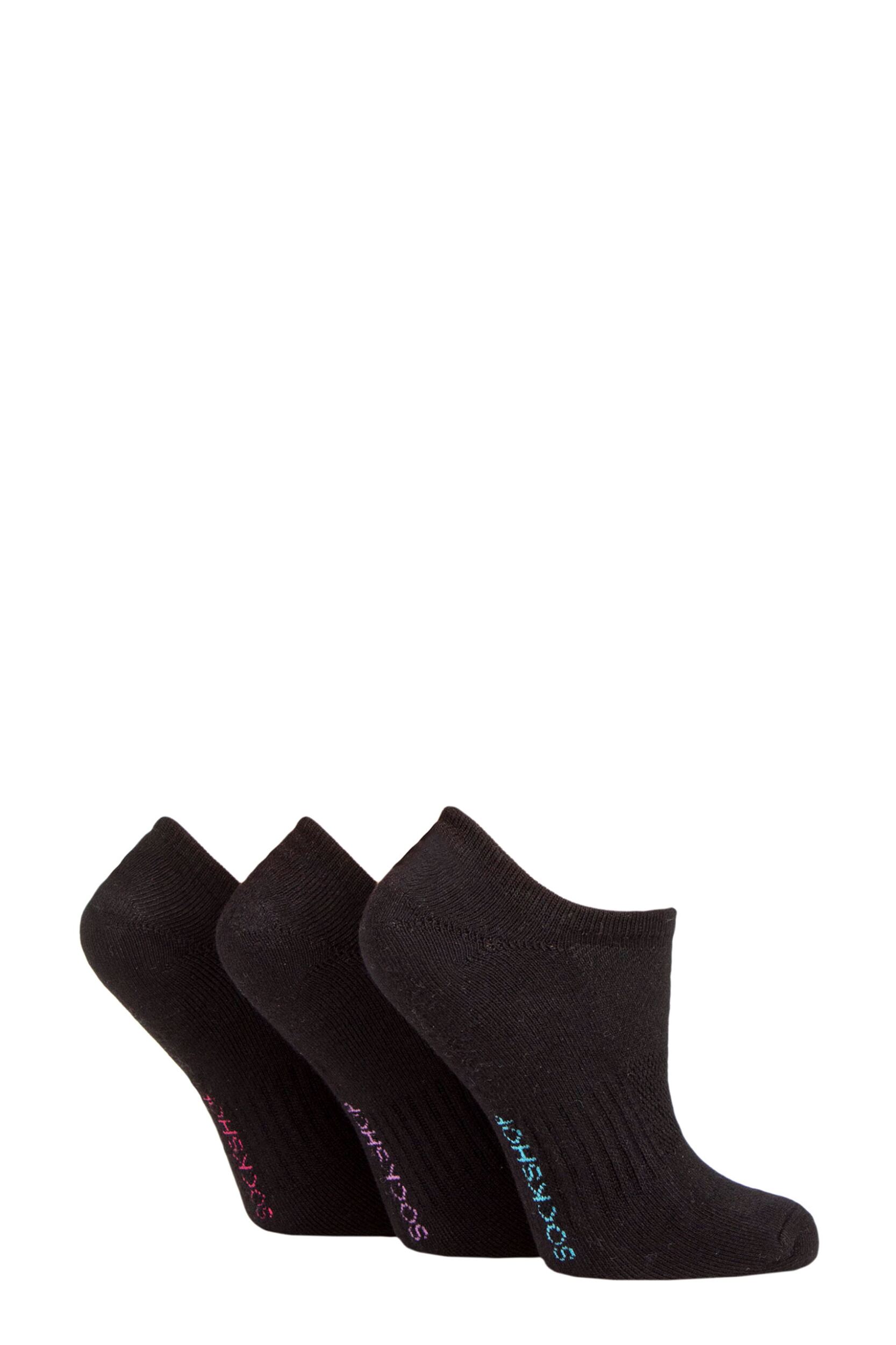 Women's 3 Pair SOCKSHOP Half Cushioned Bamboo No Show Socks Black 4-8 Ladies