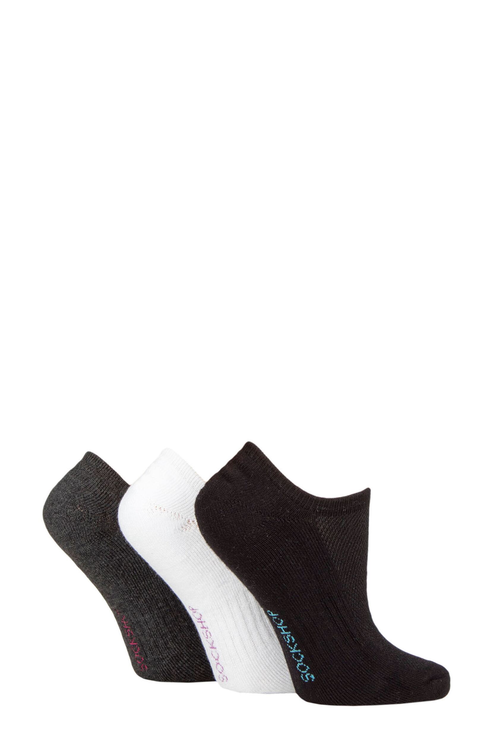 Women's 3 Pair SOCKSHOP Half Cushioned Bamboo No Show Socks Black / Grey / White 4-8 Ladies
