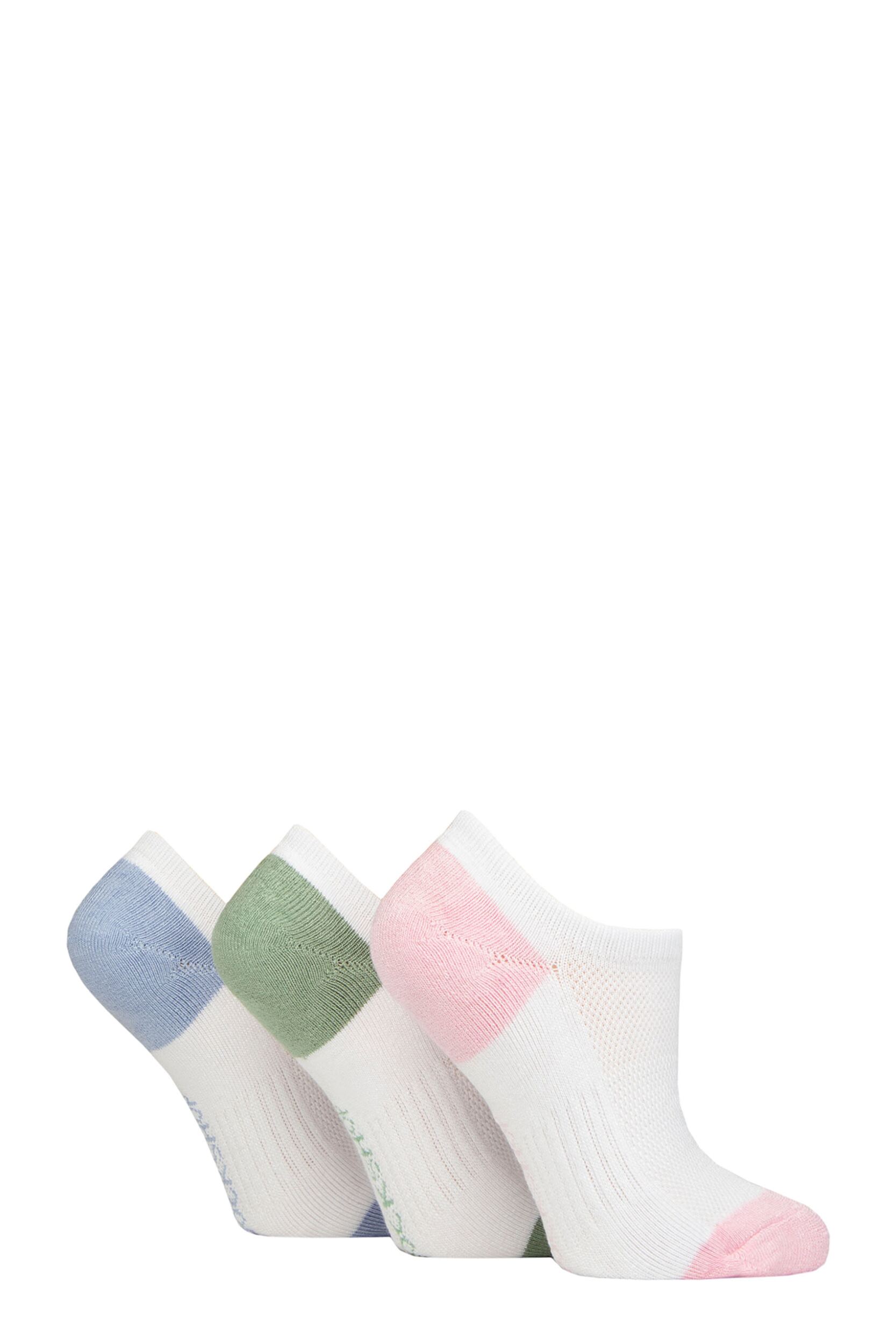 Women's 3 Pair SOCKSHOP Half Cushioned Bamboo No Show Socks White Contrast 4-8