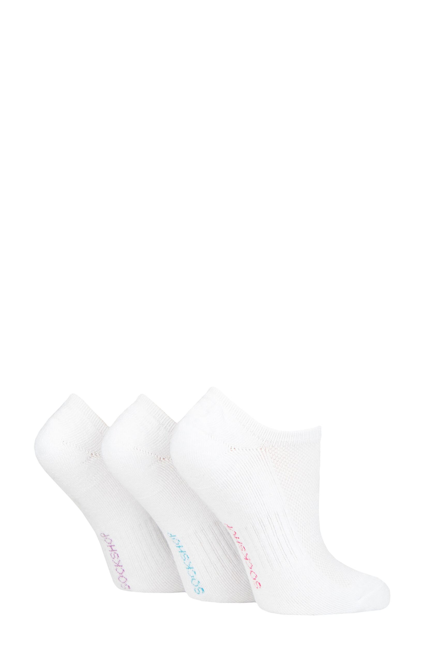 Women's 3 Pair SOCKSHOP Half Cushioned Bamboo No Show Socks White 4-8 Ladies