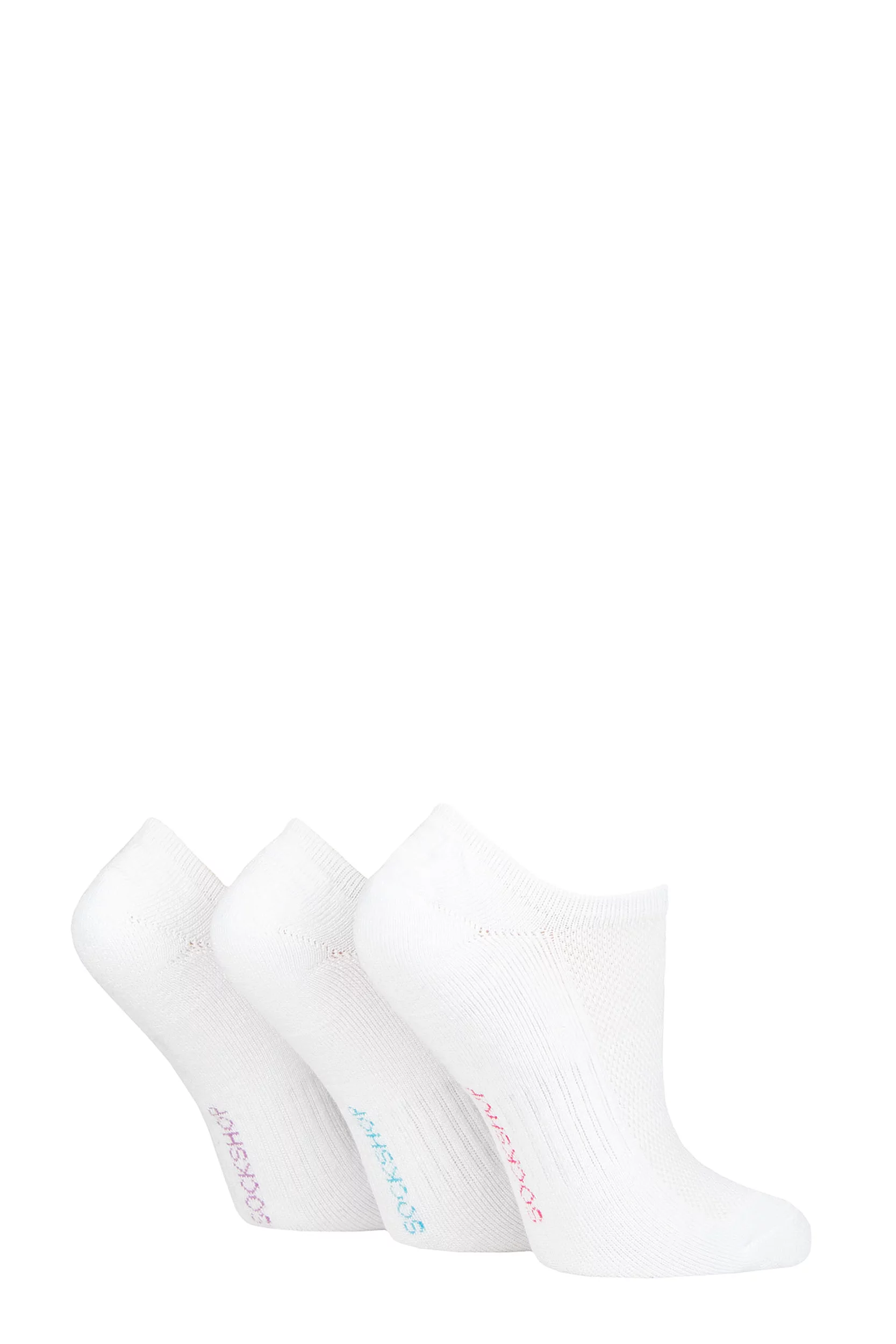 Women's 3 Pair SOCKSHOP Half Cushioned Bamboo No Show Socks White 4-8 Ladies