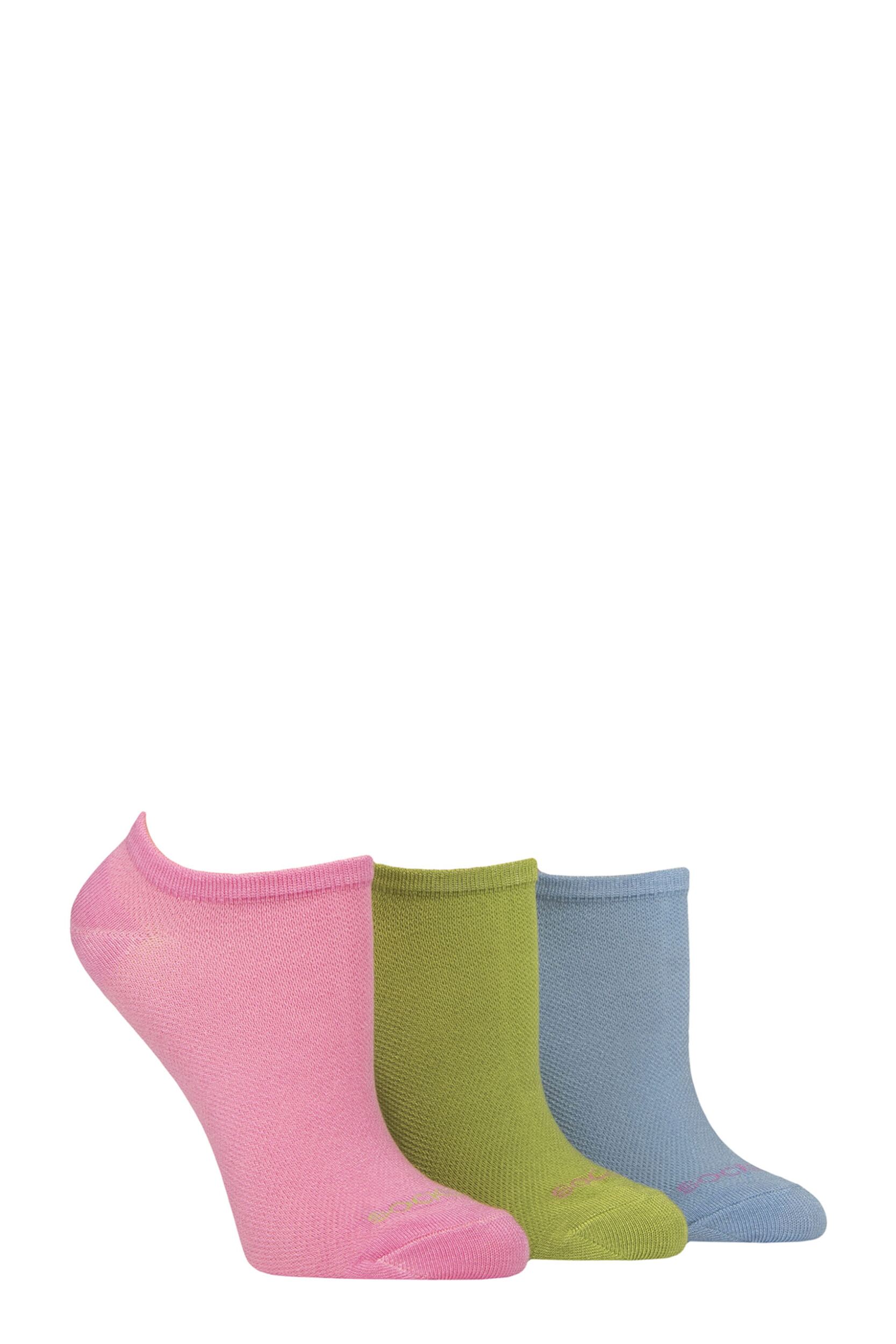 Women's 3 Pair SOCKSHOP Patterned, Striped, Plain, Ribbed and Mesh Bamboo Trainer Socks Ocean View Mesh 4-8