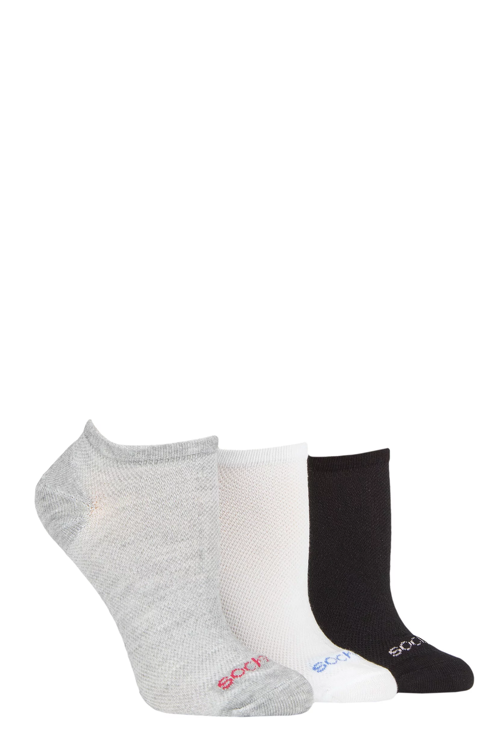 Women's 3 Pair SOCKSHOP Patterned, Striped, Plain, Ribbed and Mesh Bamboo Trainer Socks Black / White / Grey Mesh 4