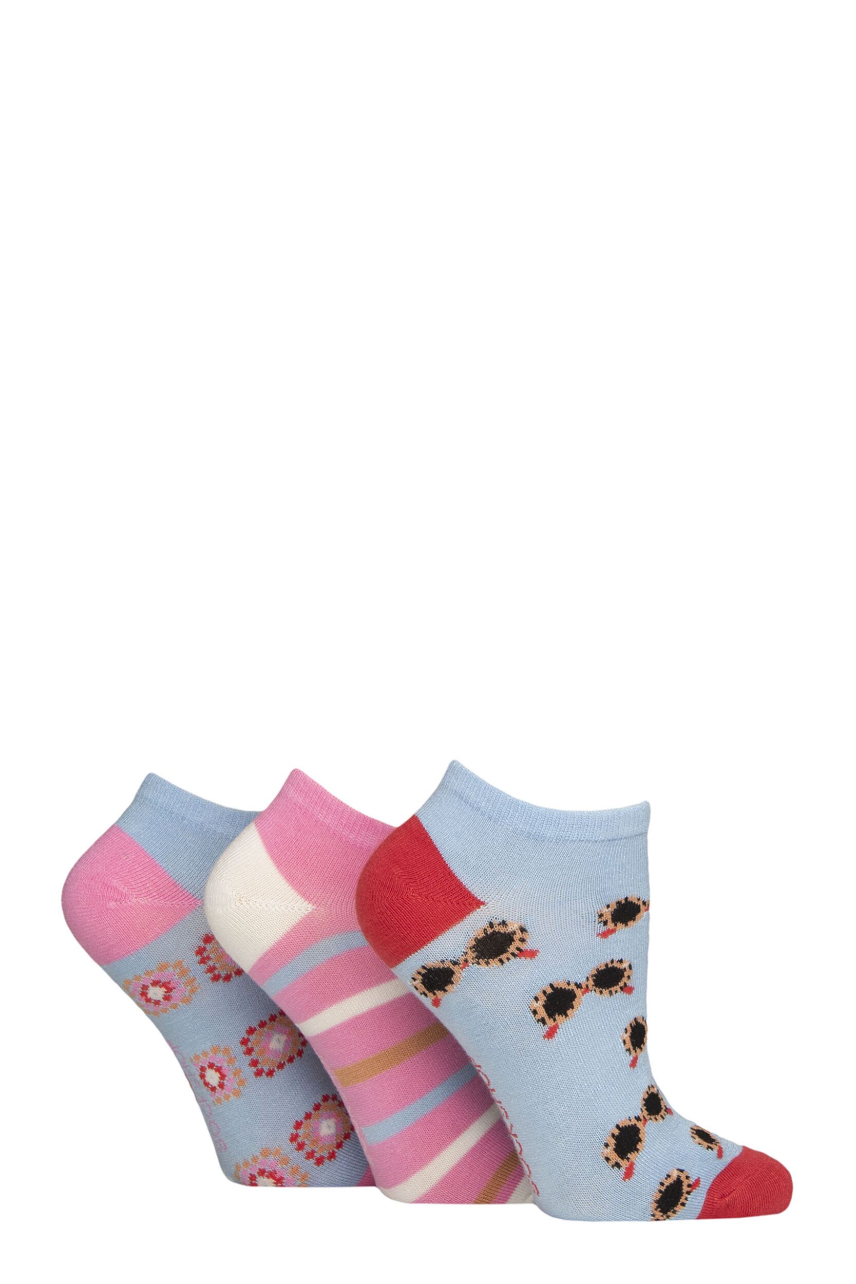 Women's 3 Pair SOCKSHOP Patterned, Striped, Plain, Ribbed and Mesh Bamboo Trainer Socks Sunglasses Patterned 4-8
