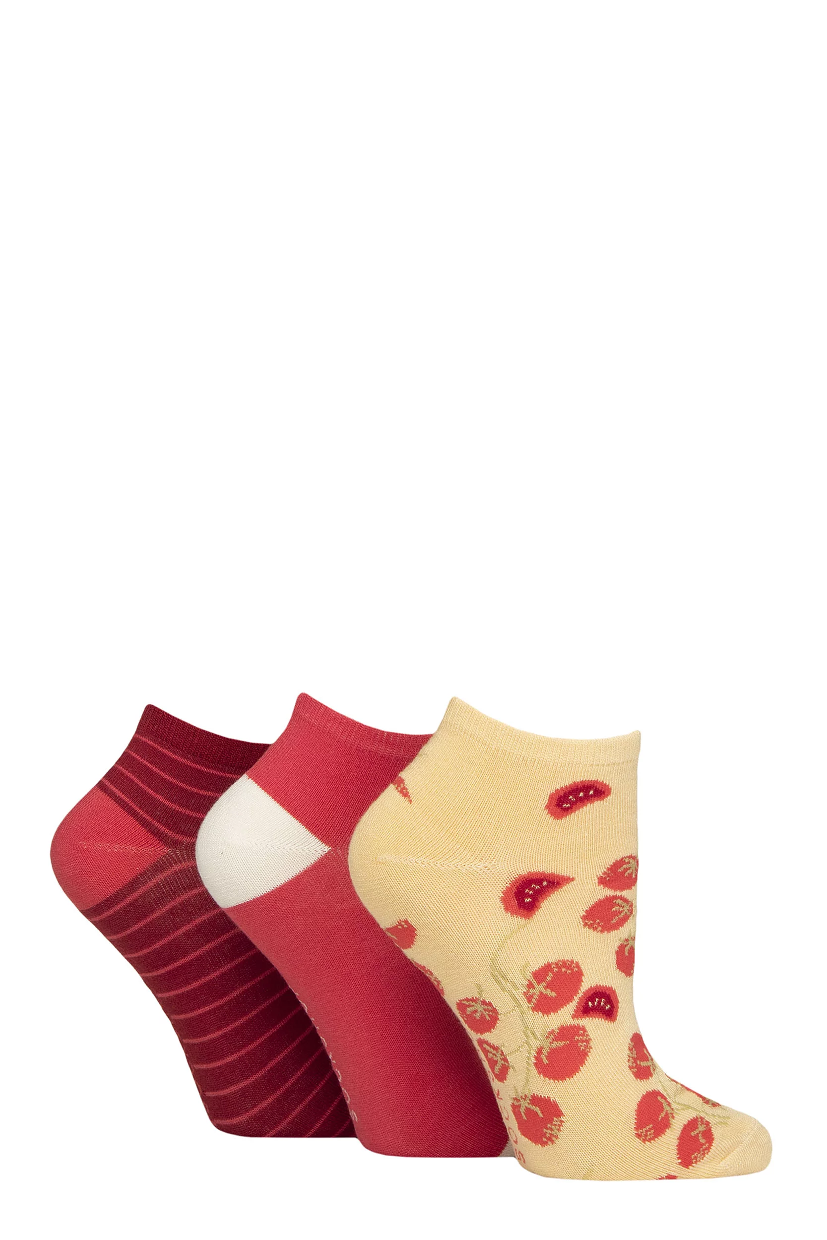 Women's 3 Pair SOCKSHOP Patterned, Striped, Plain, Ribbed and Mesh Bamboo Trainer Socks Tuscan Tomato Patterned 4