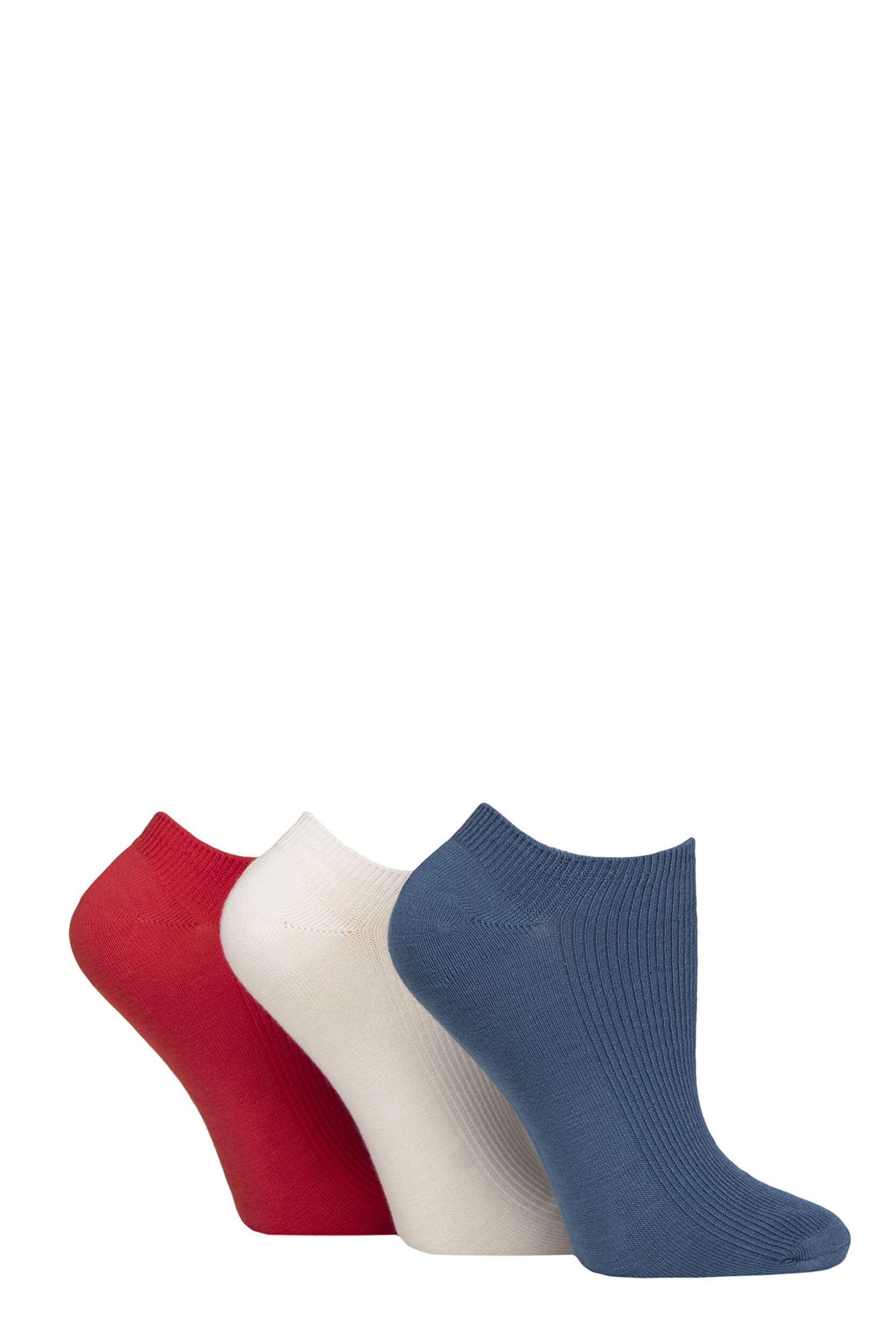 Women's 3 Pair SOCKSHOP Patterned, Striped, Plain, Ribbed and Mesh Bamboo Trainer Socks Nautical Ribbed 4-8
