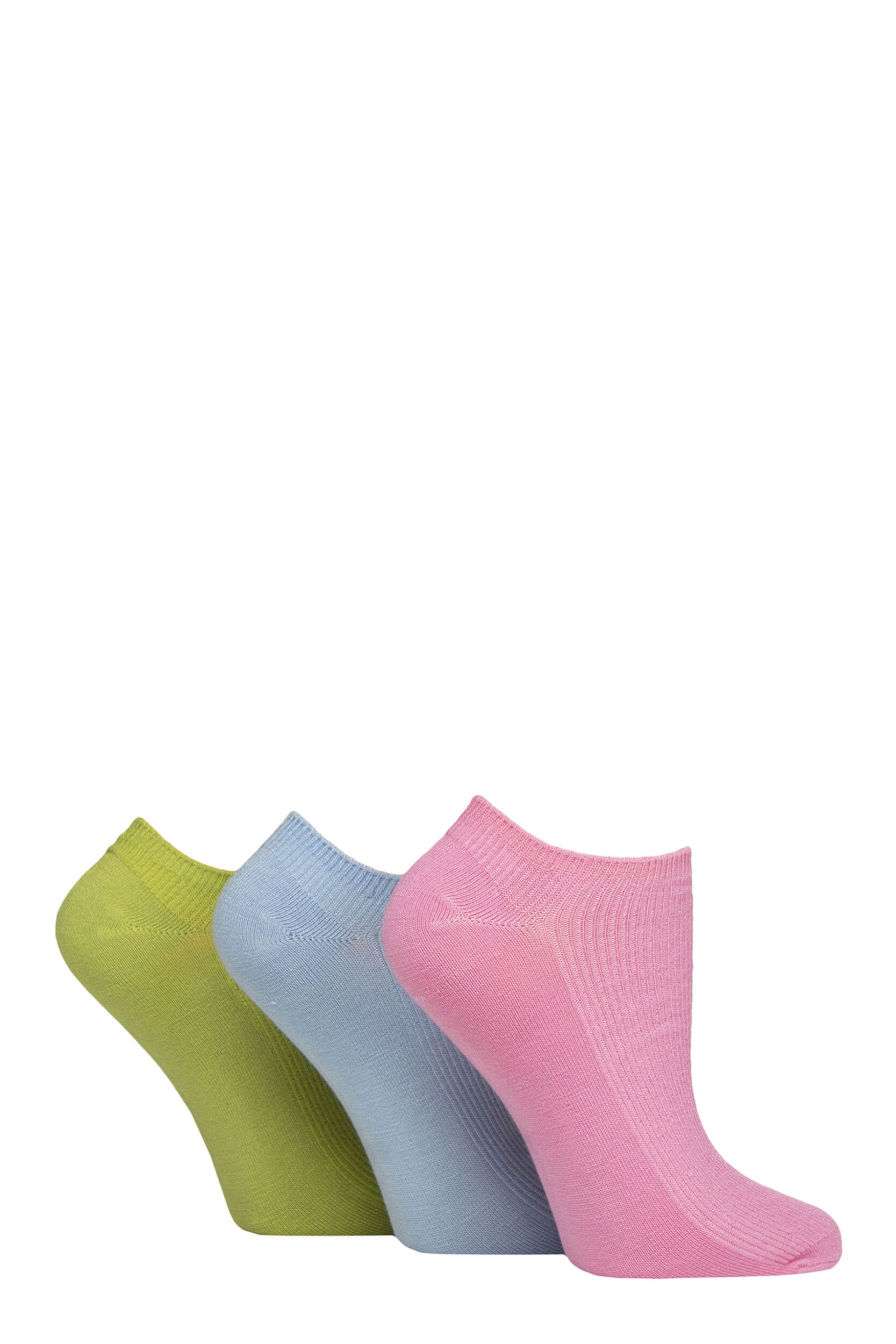 Women's 3 Pair SOCKSHOP Patterned, Striped, Plain, Ribbed and Mesh Bamboo Trainer Socks Ocean View Ribbed 4-8