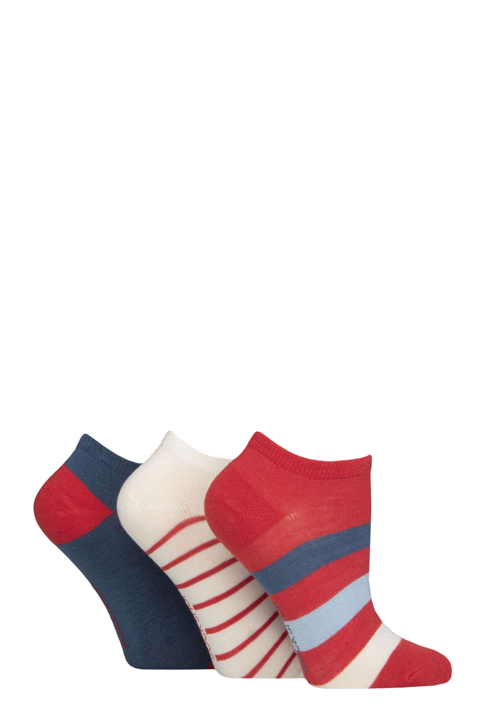 Women's 3 Pair SOCKSHOP Patterned, Striped, Plain, Ribbed and Mesh Bamboo Trainer Socks Nautical Striped 4-8