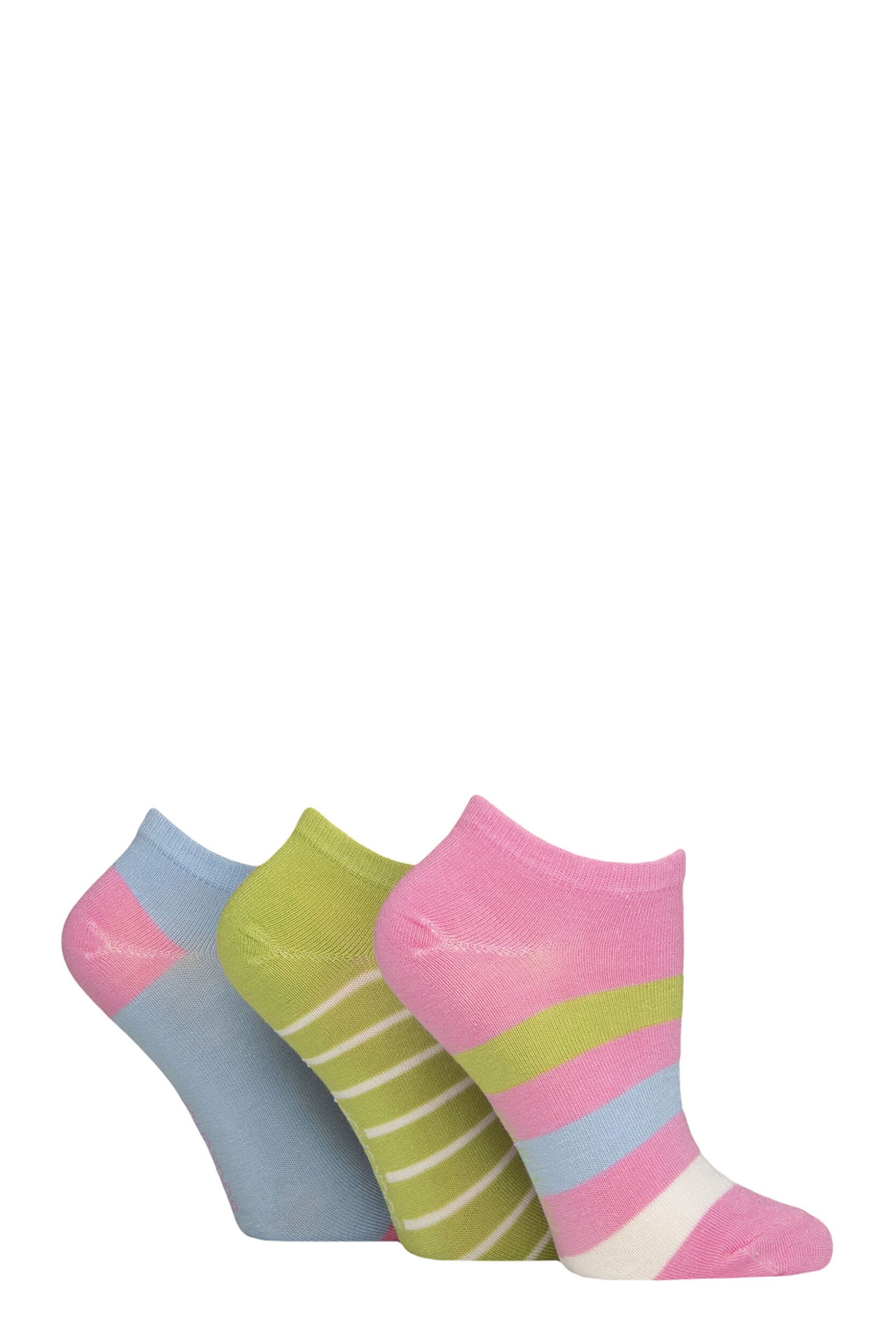 Women's 3 Pair SOCKSHOP Patterned, Striped, Plain, Ribbed and Mesh Bamboo Trainer Socks Ocean View Striped 4-8