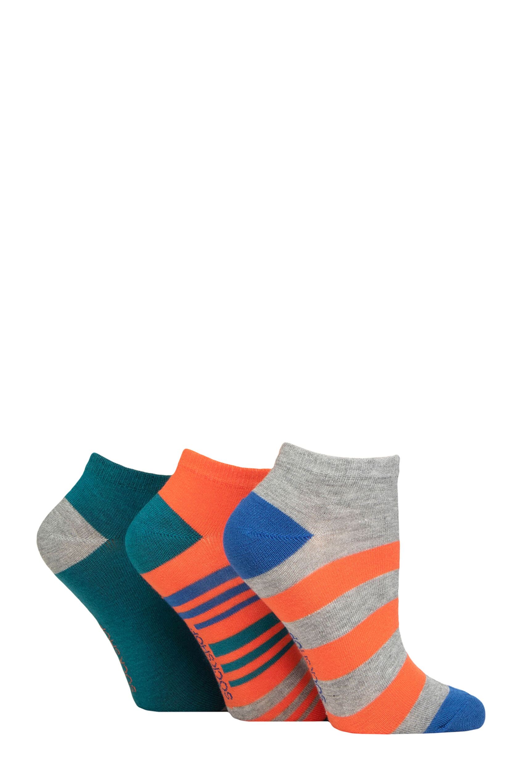 Women's 3 Pair SOCKSHOP Patterned, Striped, Plain, Ribbed and Mesh Bamboo Trainer Socks Mandarin Striped 4-8