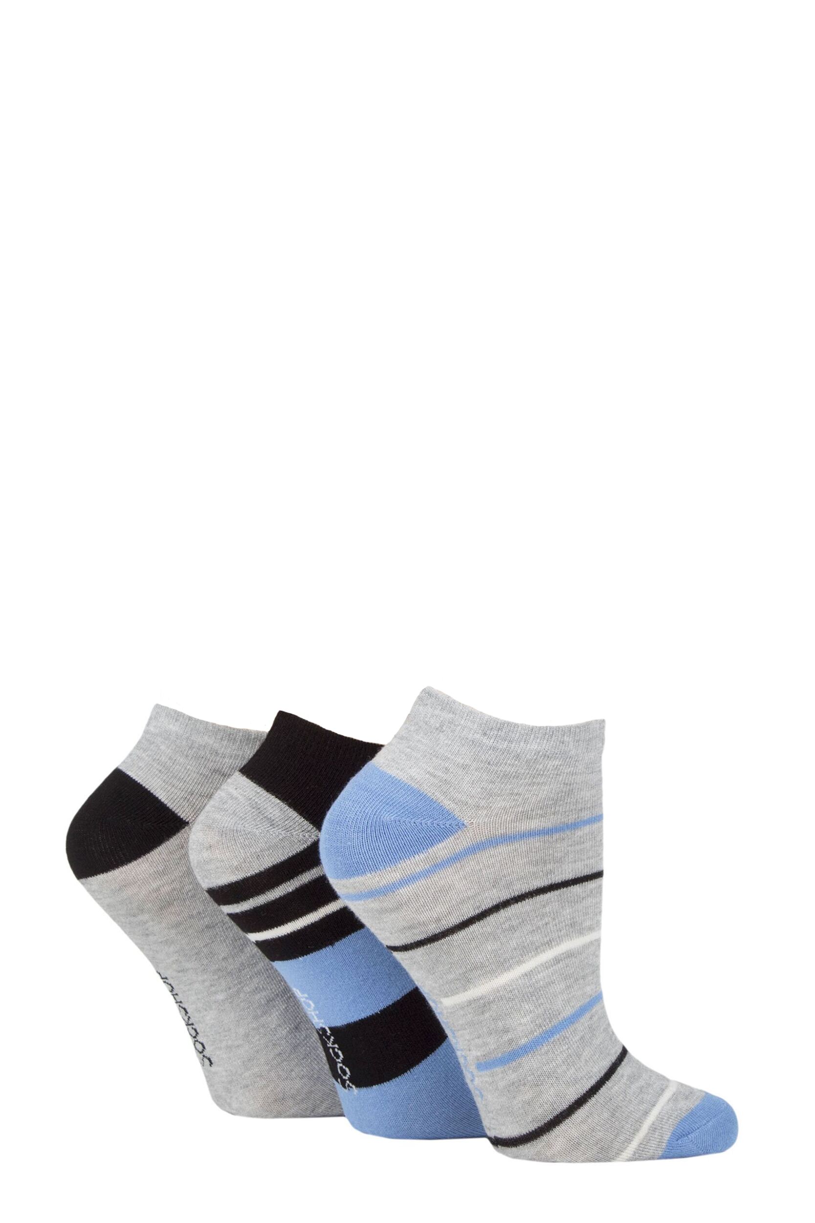 Women's 3 Pair SOCKSHOP Patterned, Striped, Plain, Ribbed and Mesh Bamboo Trainer Socks Grey / Cornflower 4-8 Ladies