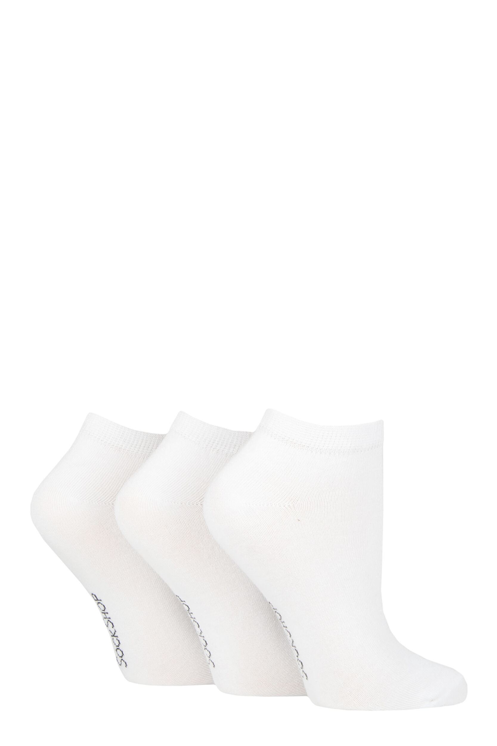 Women's 3 Pair SOCKSHOP Patterned, Striped, Plain, Ribbed and Mesh Bamboo Trainer Socks White Plain 4-8