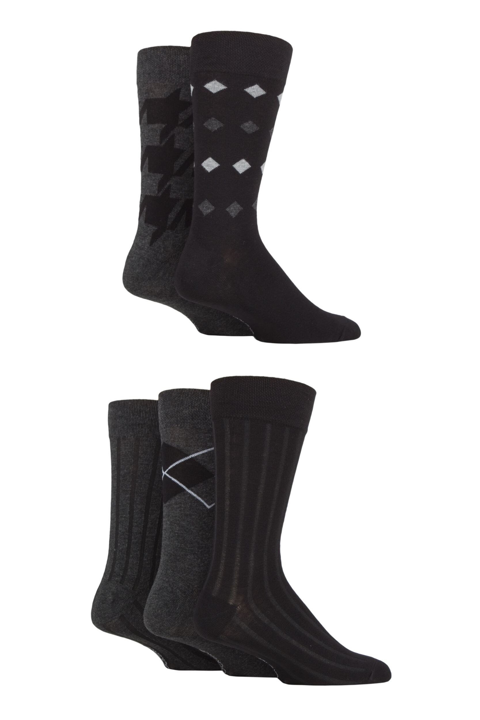 Mens 5 Pair SOCKSHOP Plain, Striped and Patterned Bamboo Socks Monochrome Geometric 7-11 Mens