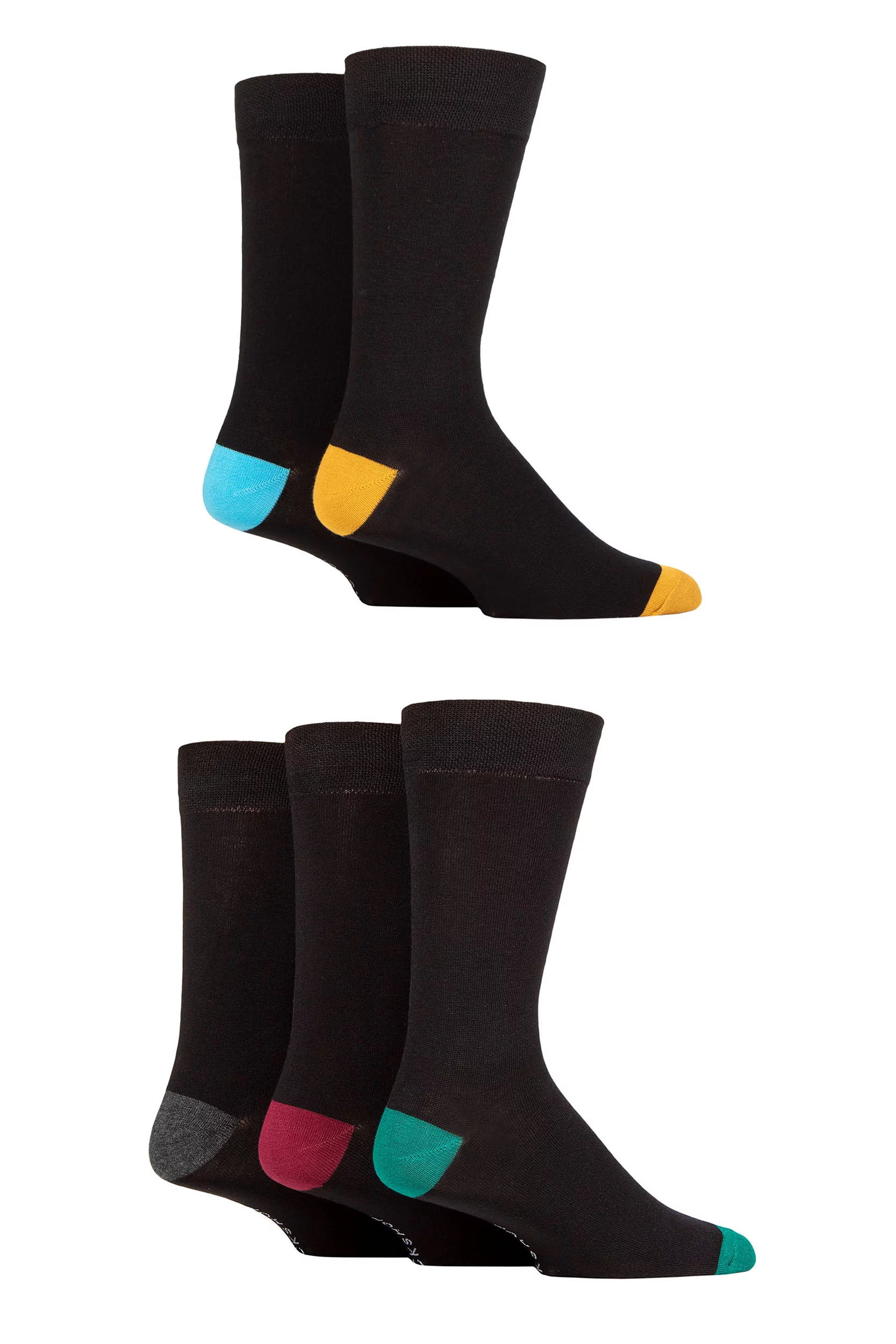 Mens 5 Pair SOCKSHOP Plain, Striped and Patterned Bamboo Socks Royal Black Heel and Toe 7