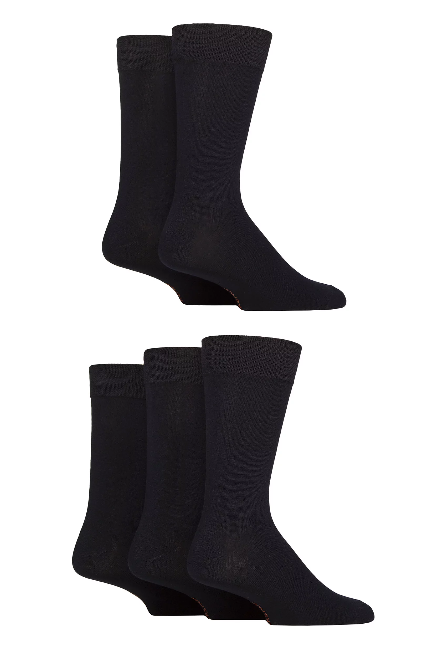 Mens 5 Pair SOCKSHOP Plain, Striped and Patterned Bamboo Socks Navy Plain 7