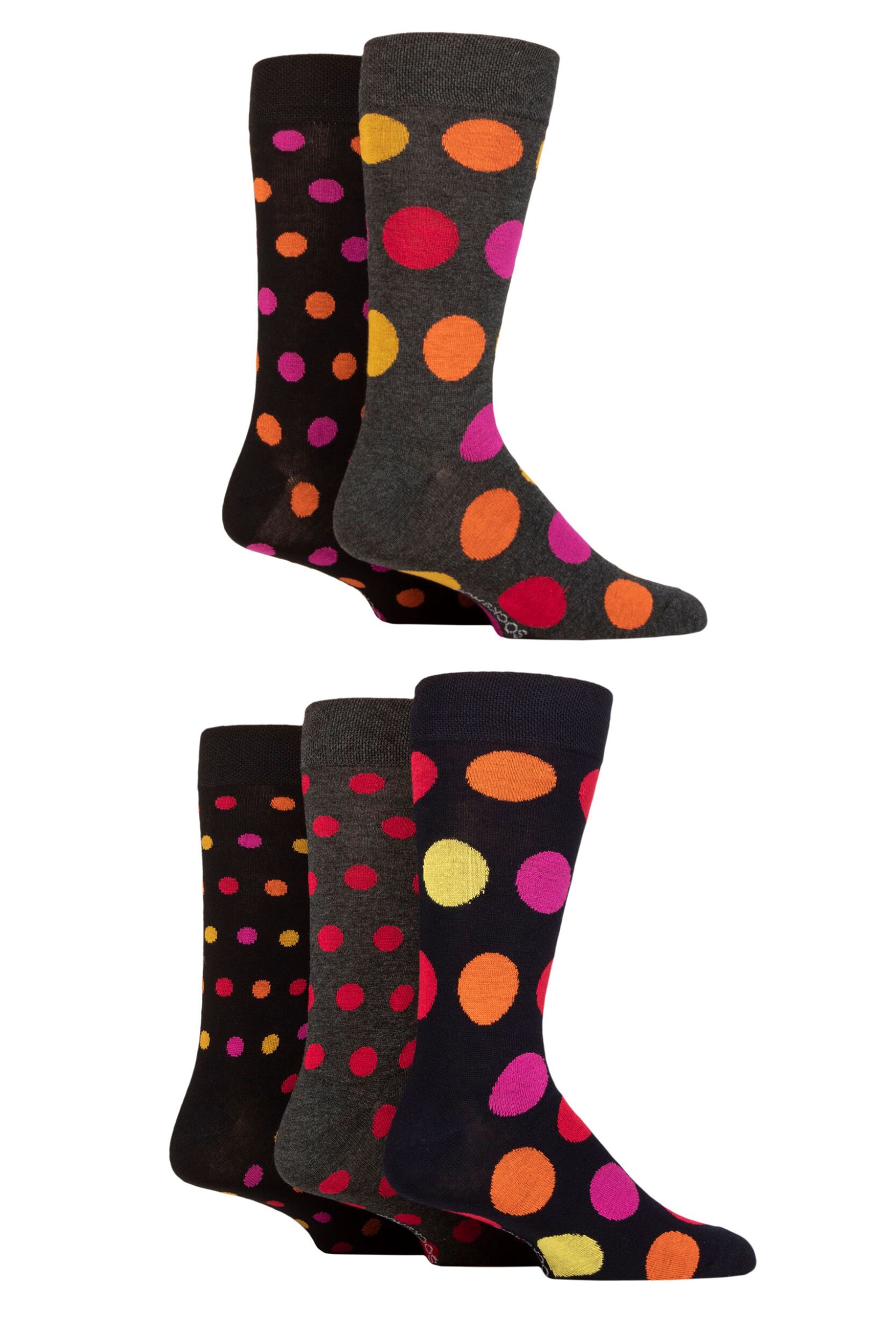 Mens 5 Pair SOCKSHOP Plain, Striped and Patterned Bamboo Socks Polka Dot Black Red Hot 7-11