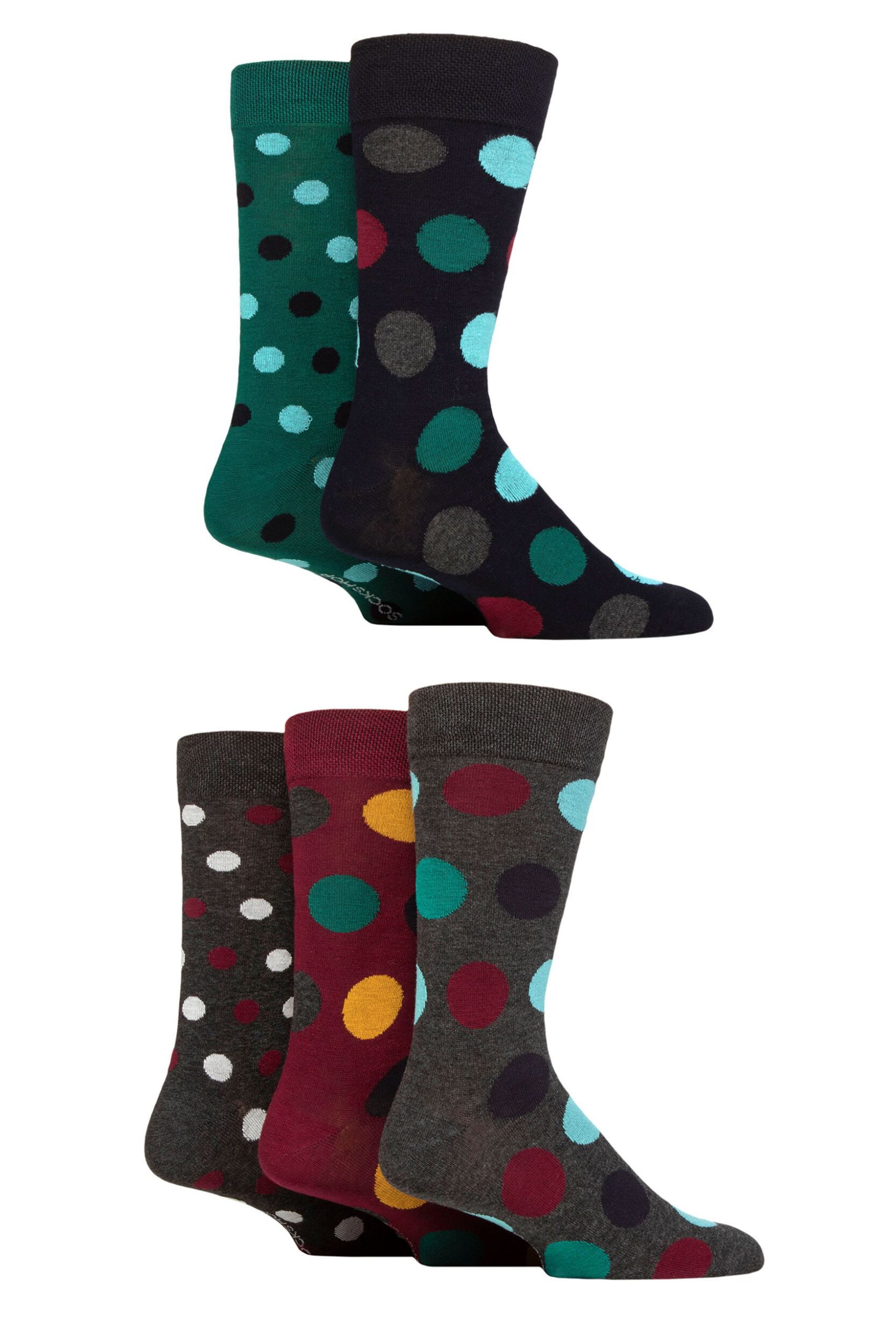 Image of Mens 5 Pair SOCKSHOP Plain, Striped and Patterned Bamboo Socks Royals Dots 7-11 Mens