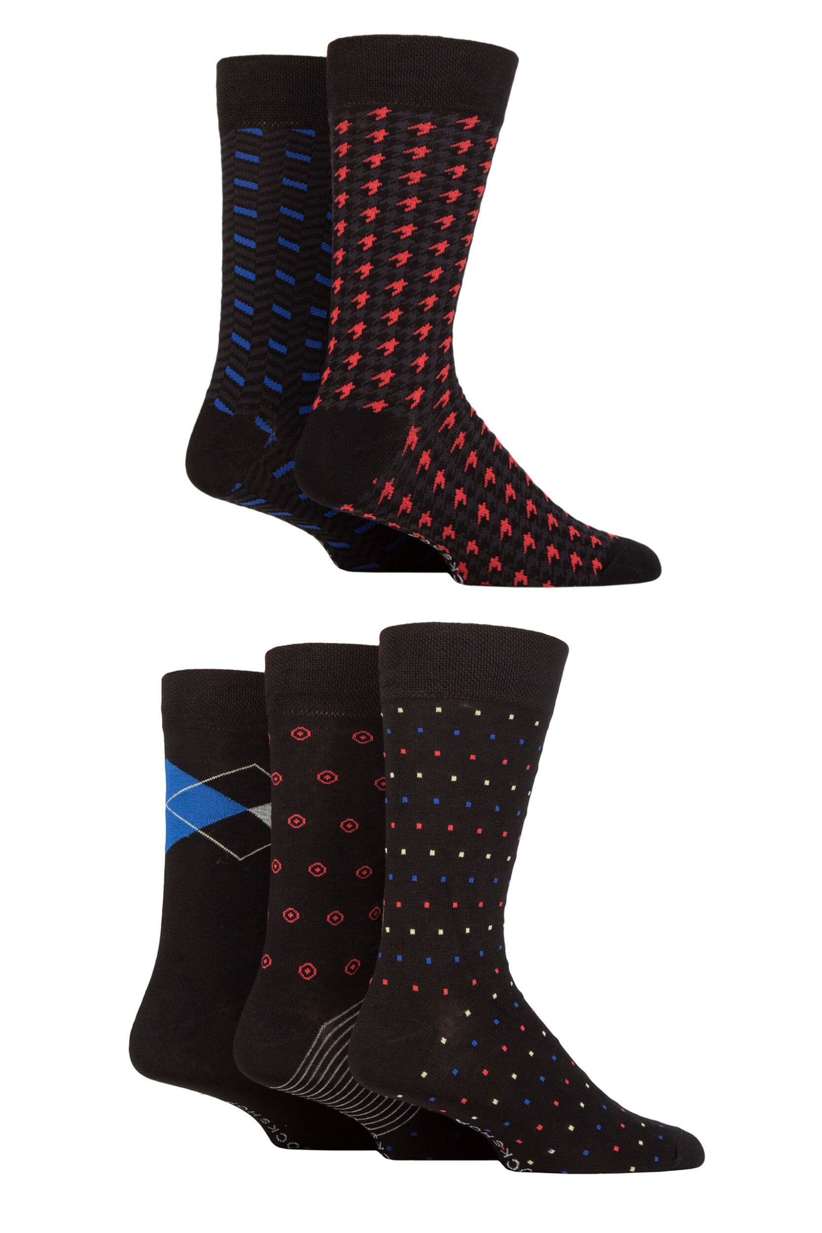 Mens 5 Pair SOCKSHOP Plain, Striped and Patterned Bamboo Socks Black Classics 7-11