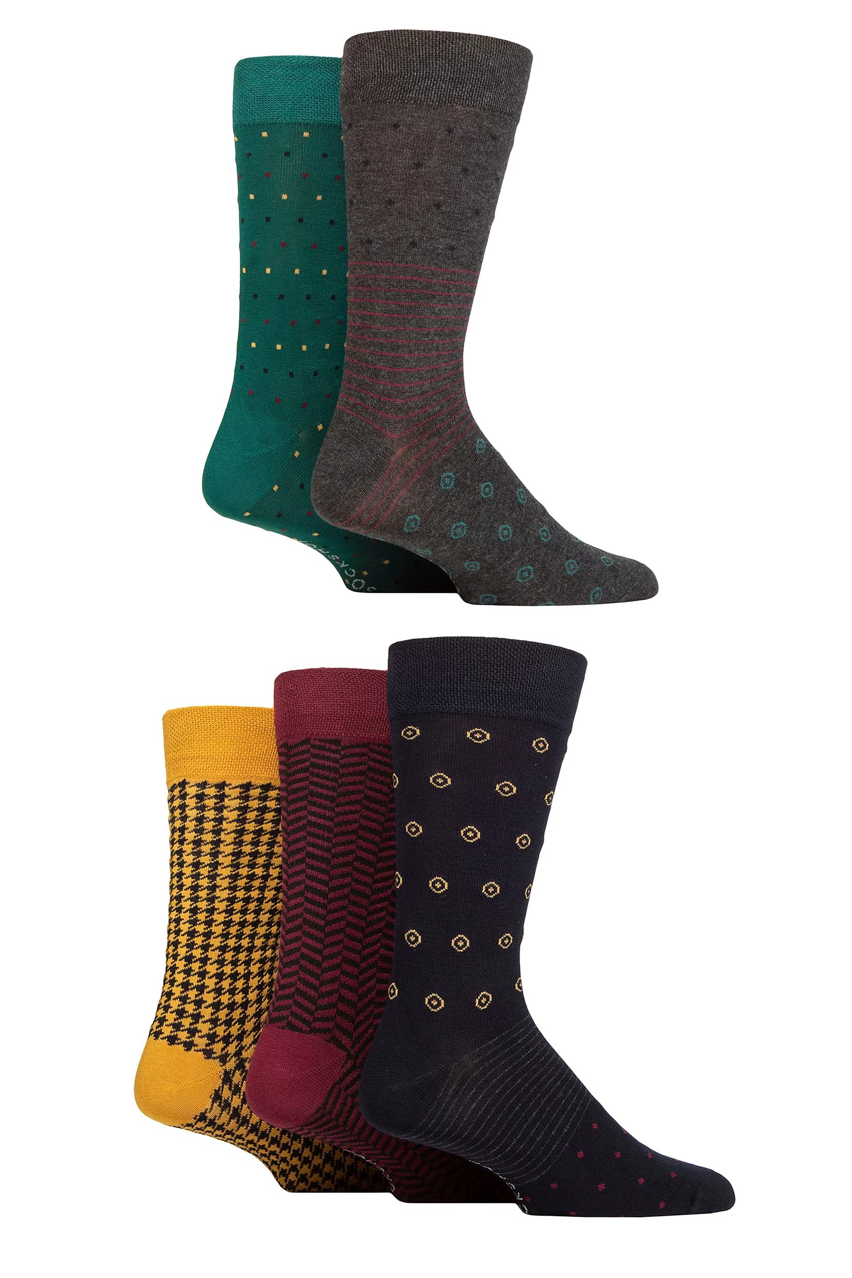 Mens 5 Pair SOCKSHOP Plain, Striped and Patterned Bamboo Socks Royals Mix 7