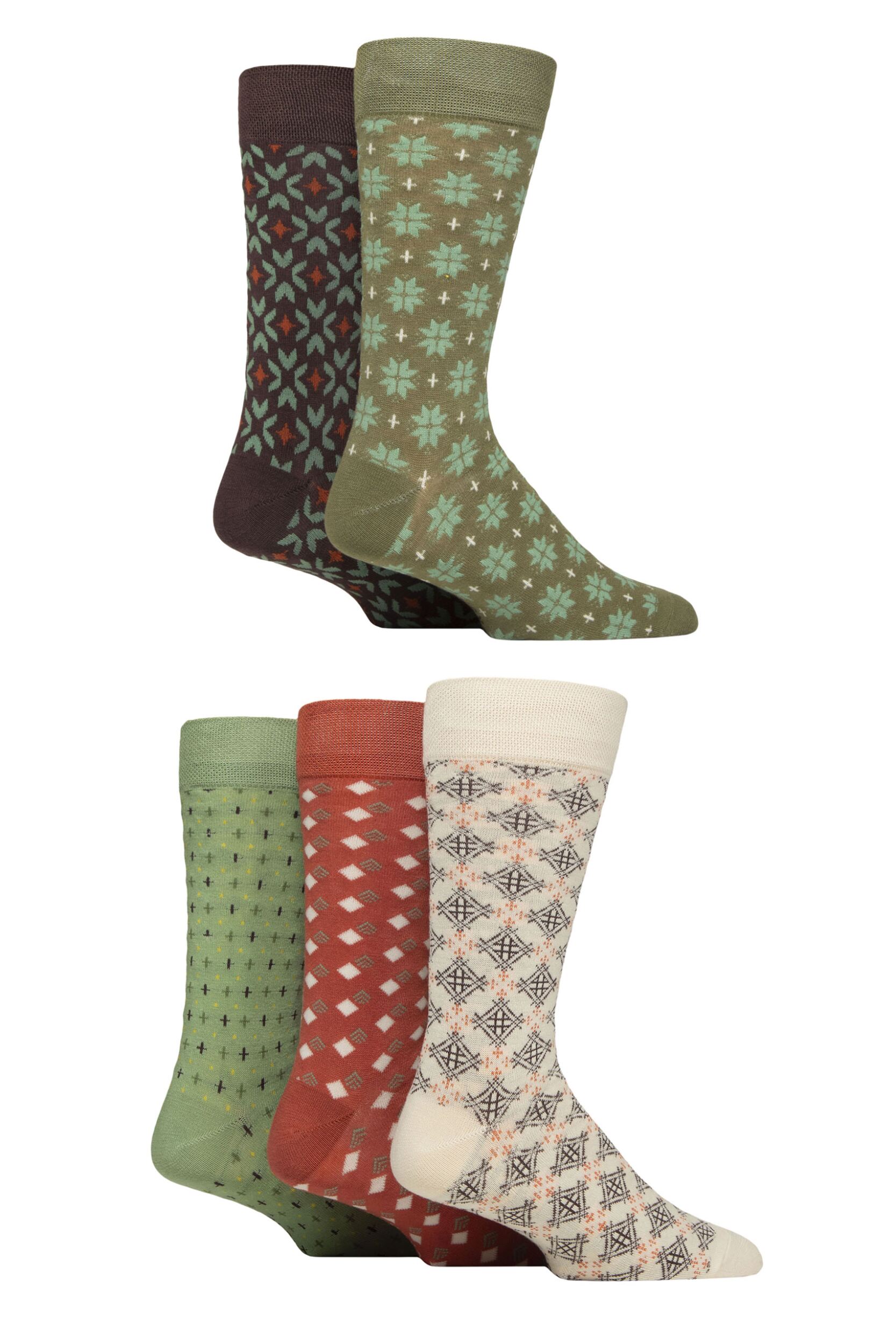 Mens 5 Pair SOCKSHOP Plain, Striped and Patterned Bamboo Socks Wild Terrain Suit 7-11