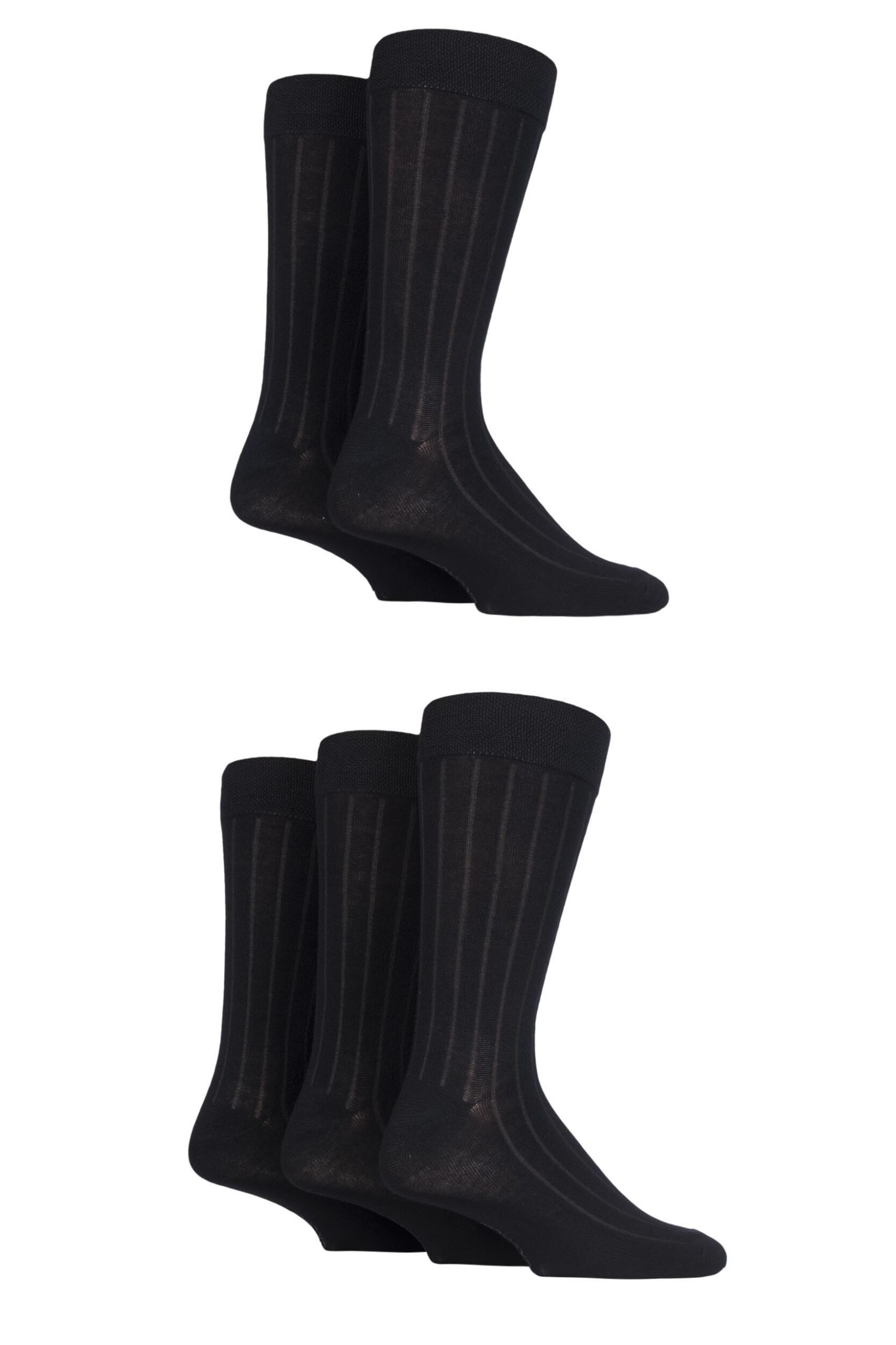 5 Pair Black Bamboo Ribbed Socks Men's 7-11 Mens - SOCKSHOP