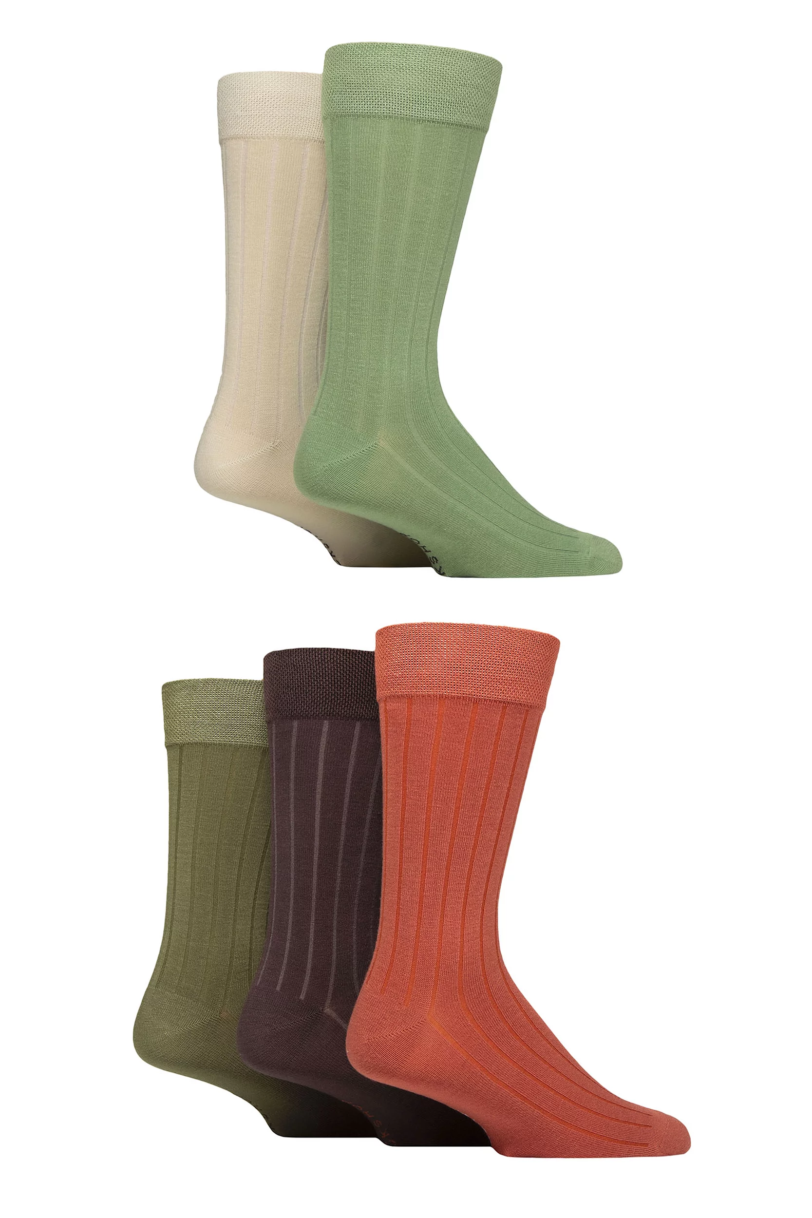 Mens 5 Pair SOCKSHOP Plain, Striped and Patterned Bamboo Socks Wild Terrain Ribbed 7