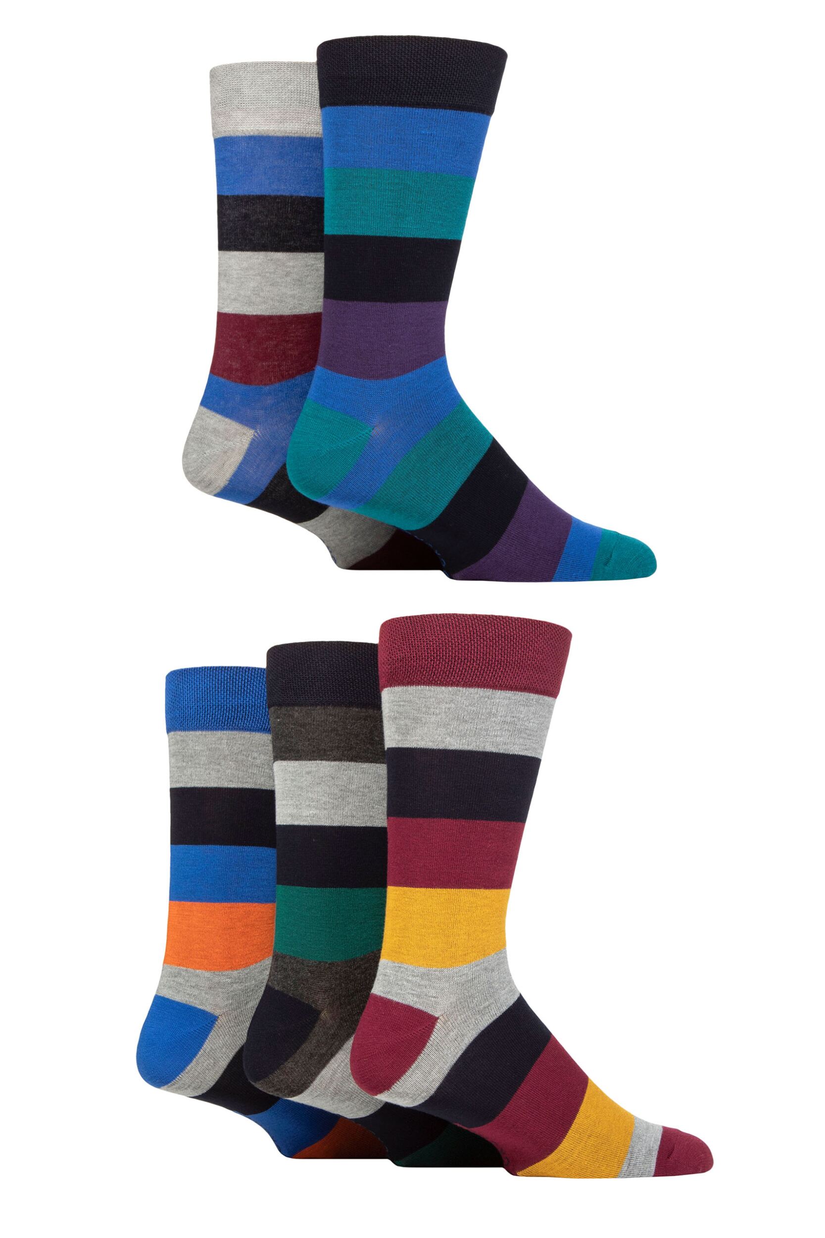 Mens 5 Pair SOCKSHOP Plain, Striped and Patterned Bamboo Socks Striped Dusky 7-11