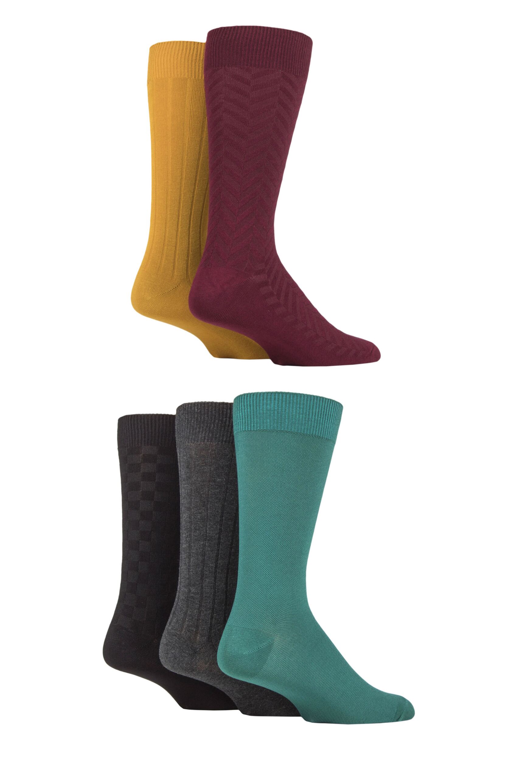 Mens 5 Pair SOCKSHOP Plain, Striped and Patterned Bamboo Socks Royals Textured 7-11 Mens