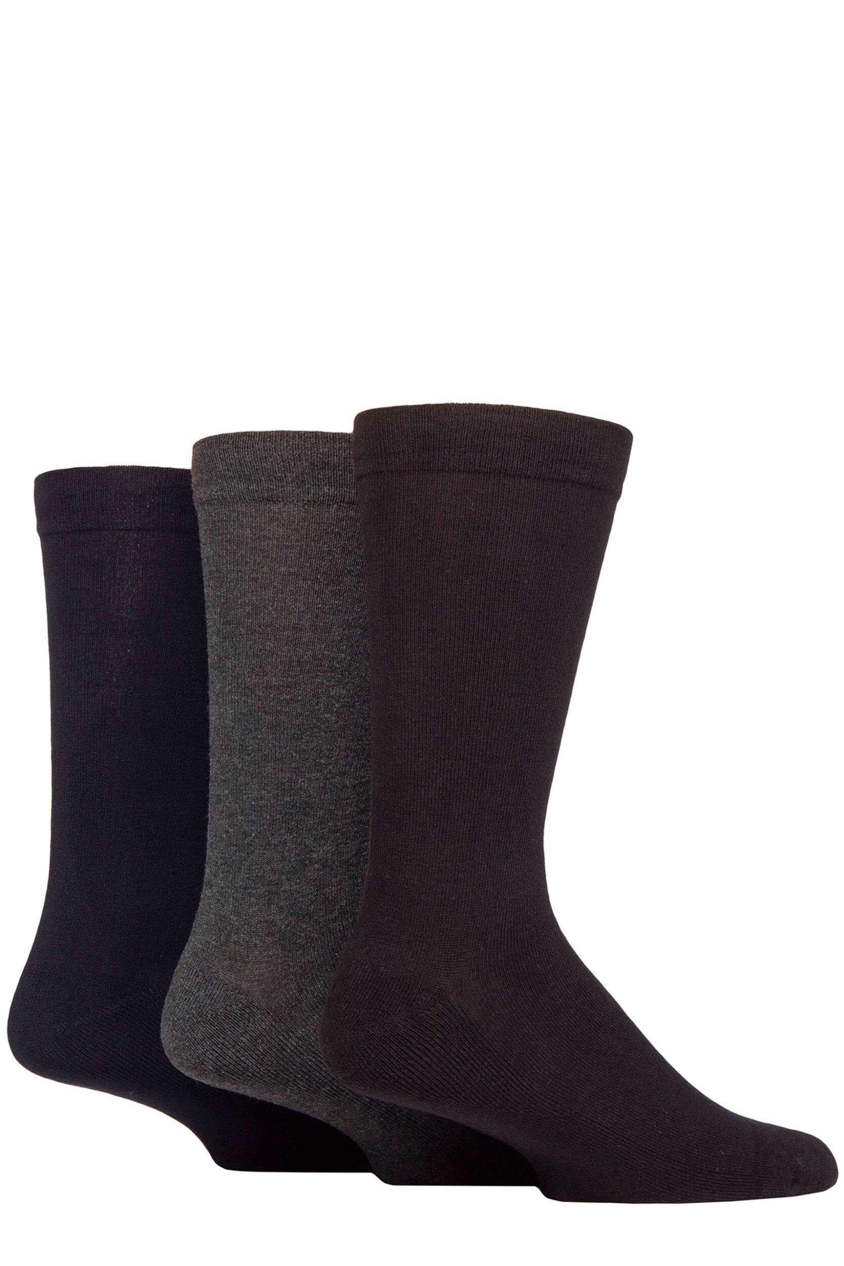 Mens 3 Pair SOCKSHOP Comfort Sole Gentle Bamboo Socks Black / Navy / Grey 7-11 Mens