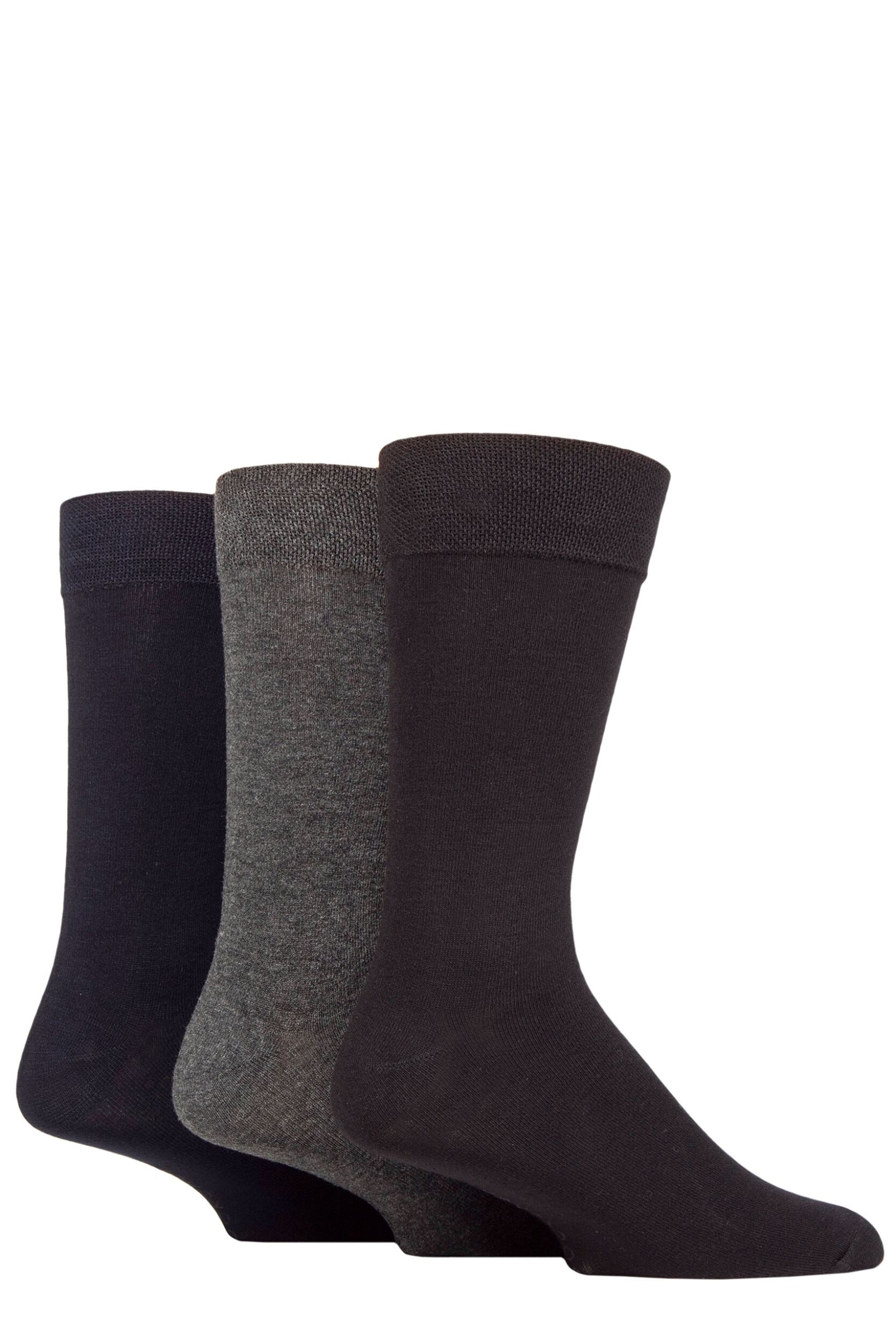 Men's 3 Pair SOCKSHOP Plain, Patterned, Striped and Heel & Toe Bamboo Socks Plain Black / Navy / Grey 7-11 Mens