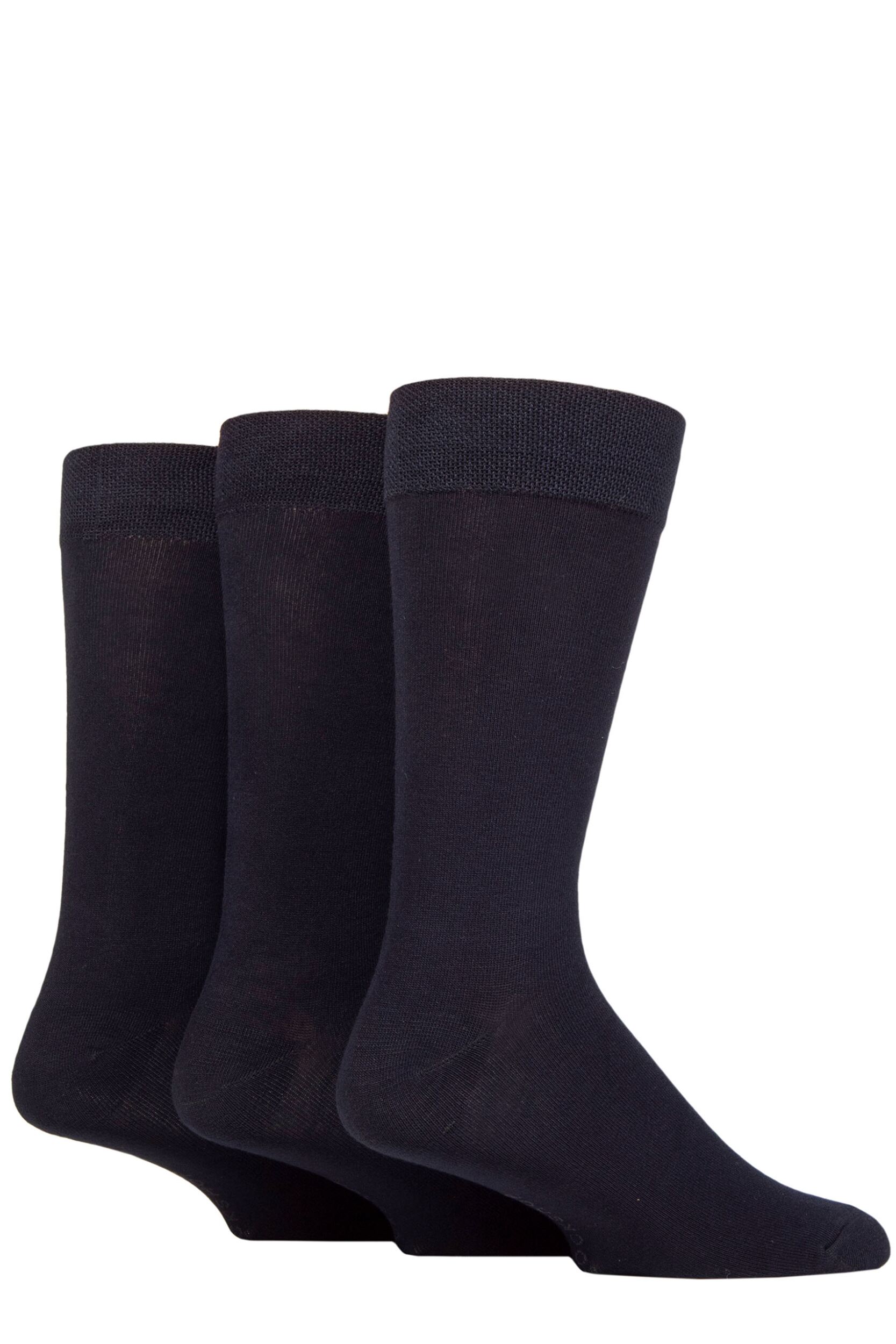 Men's 3 Pair SOCKSHOP Plain, Patterned, Striped and Heel & Toe Bamboo Socks Plain Navy  7-11 Mens