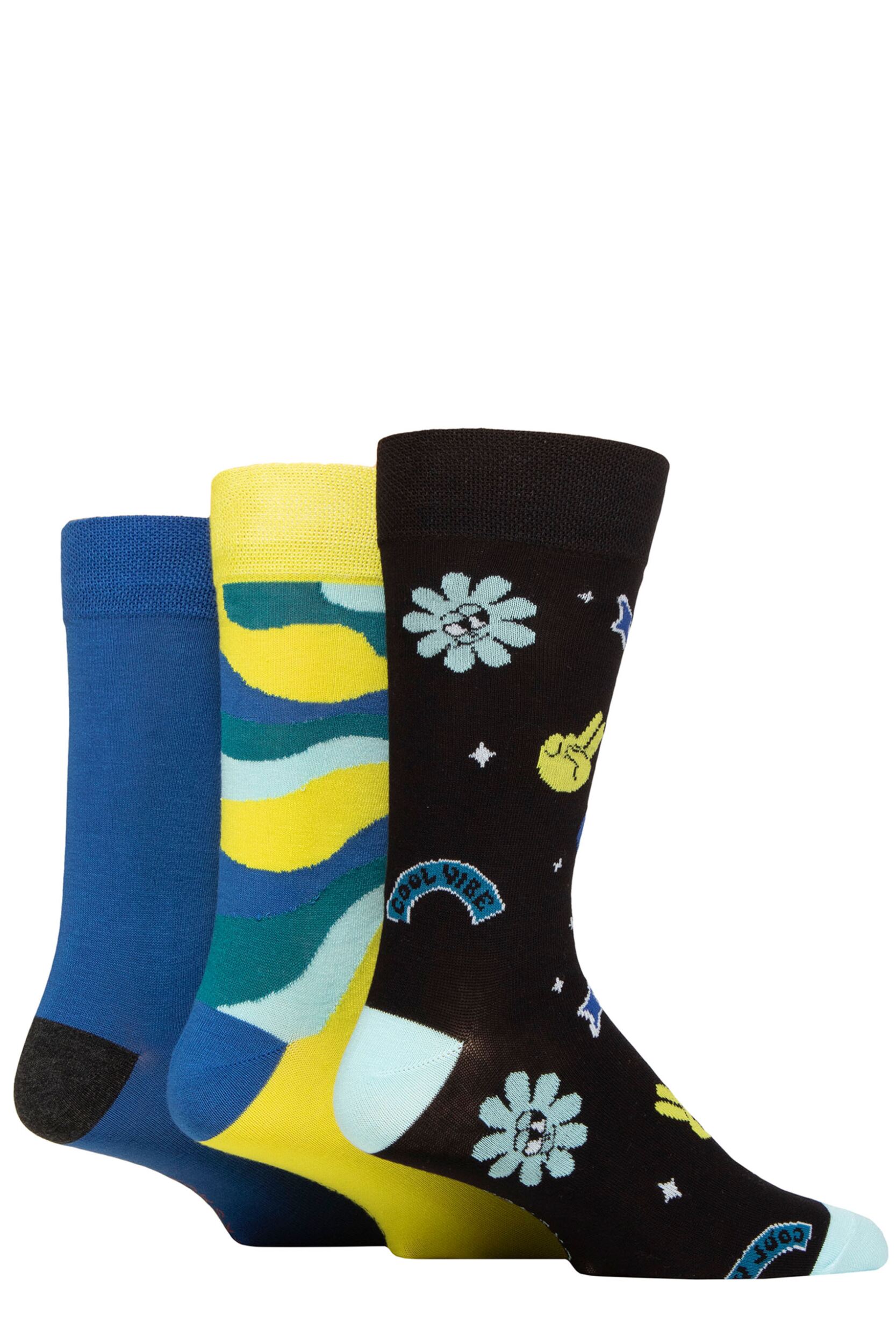 Men's 3 Pair SOCKSHOP Plain, Patterned, Striped and Heel & Toe Bamboo Socks Lime 7-11