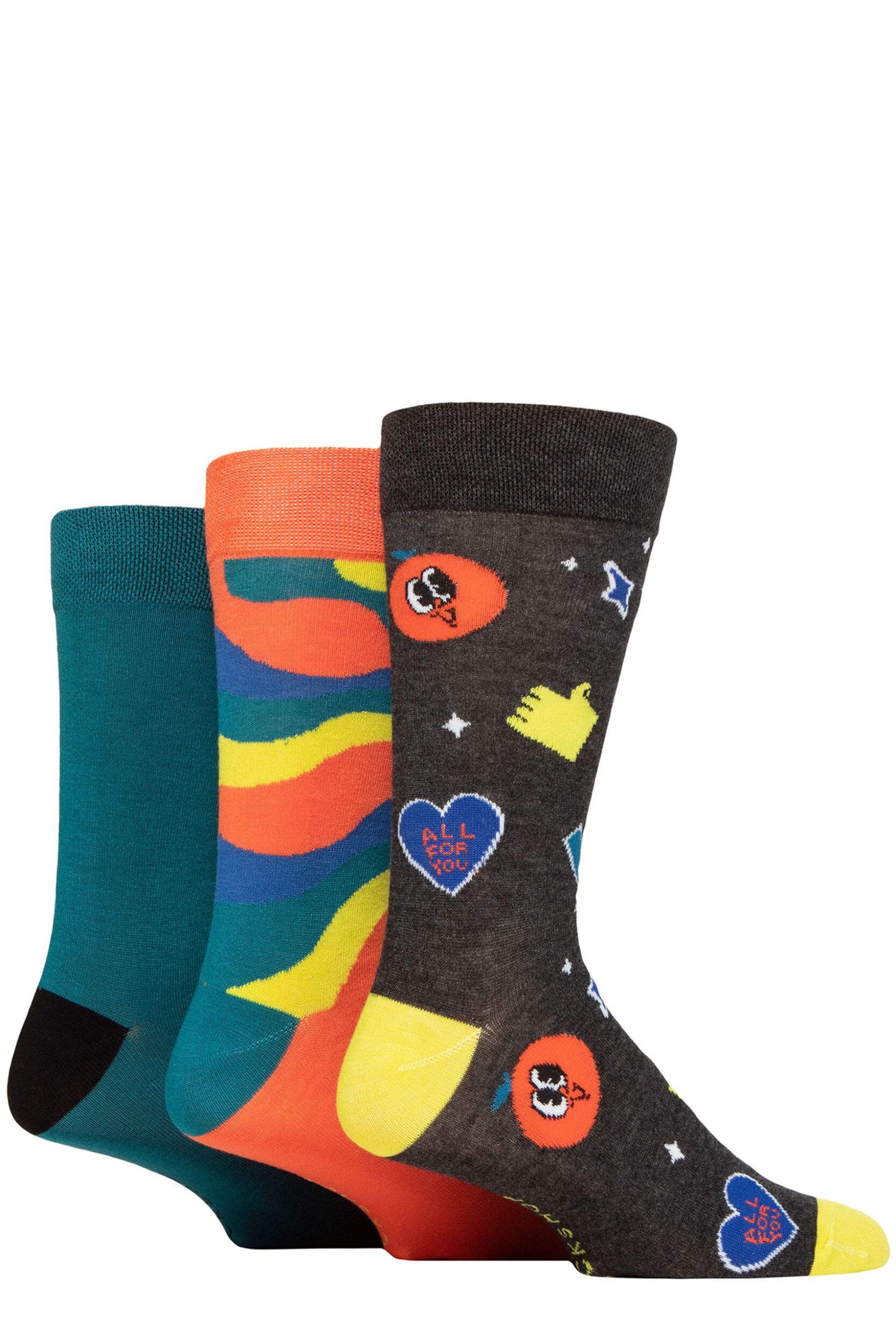 Image of Mens3 Pair SOCKSHOP Plain, Patterned, Striped and Heel & Toe Bamboo Socks Mandarin 7-11