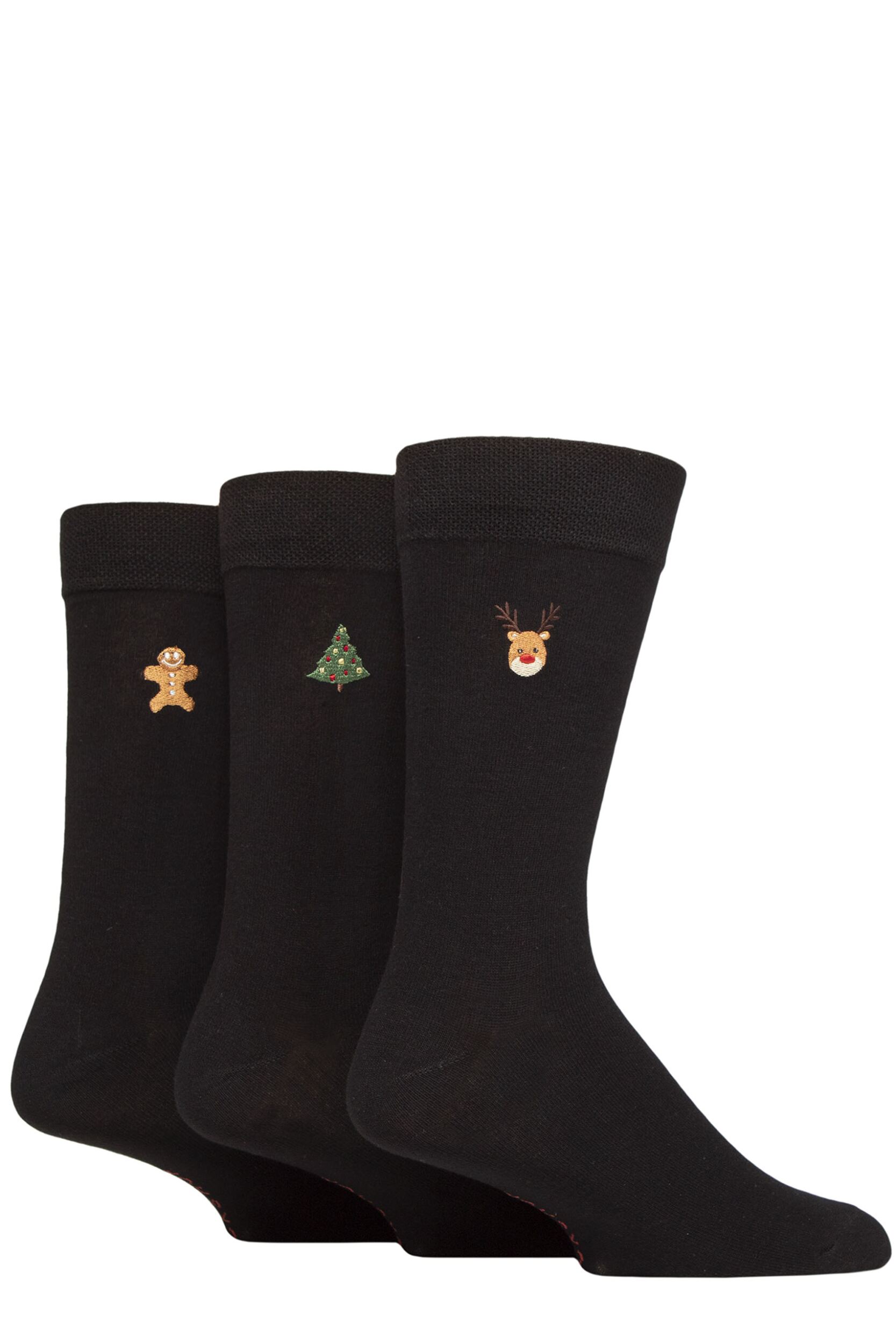 Mens 3 Pair SOCKSHOP Christmas Patterned Embroidered Bamboo Socks Rudolph 6