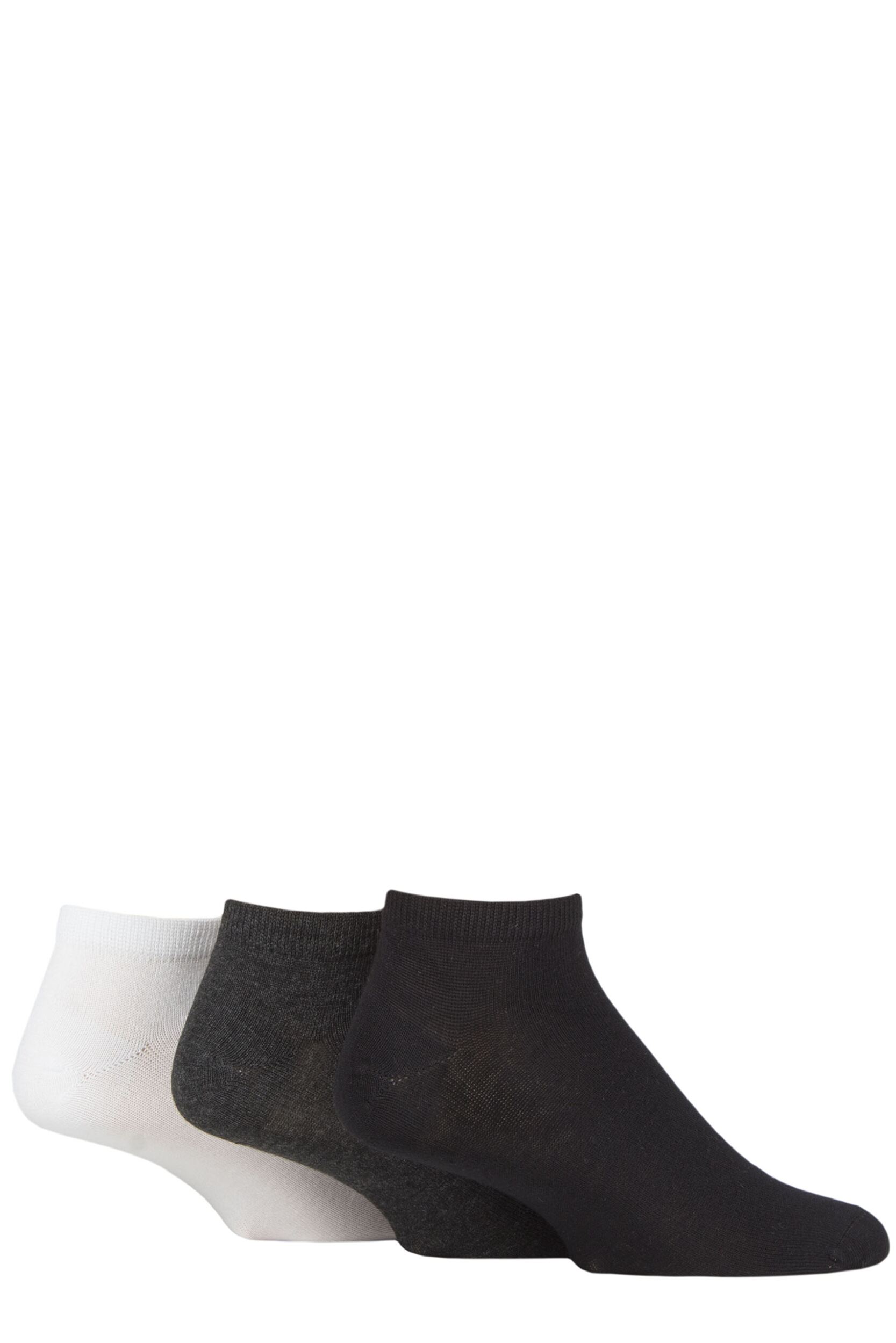 Mens 3 Pair SOCKSHOP Bamboo Plain and Patterned Trainer Socks with Smooth Toe Seams Black / Charcoal / White 7-11 Mens