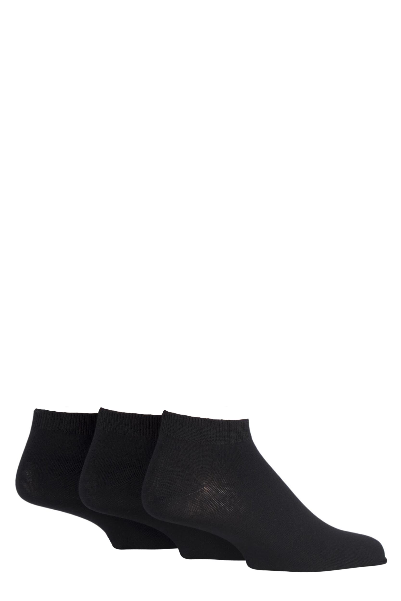 3 Pair Black Bamboo Trainer Socks with Smooth Toe Seams Men's 12-14 Mens - SOCKSHOP