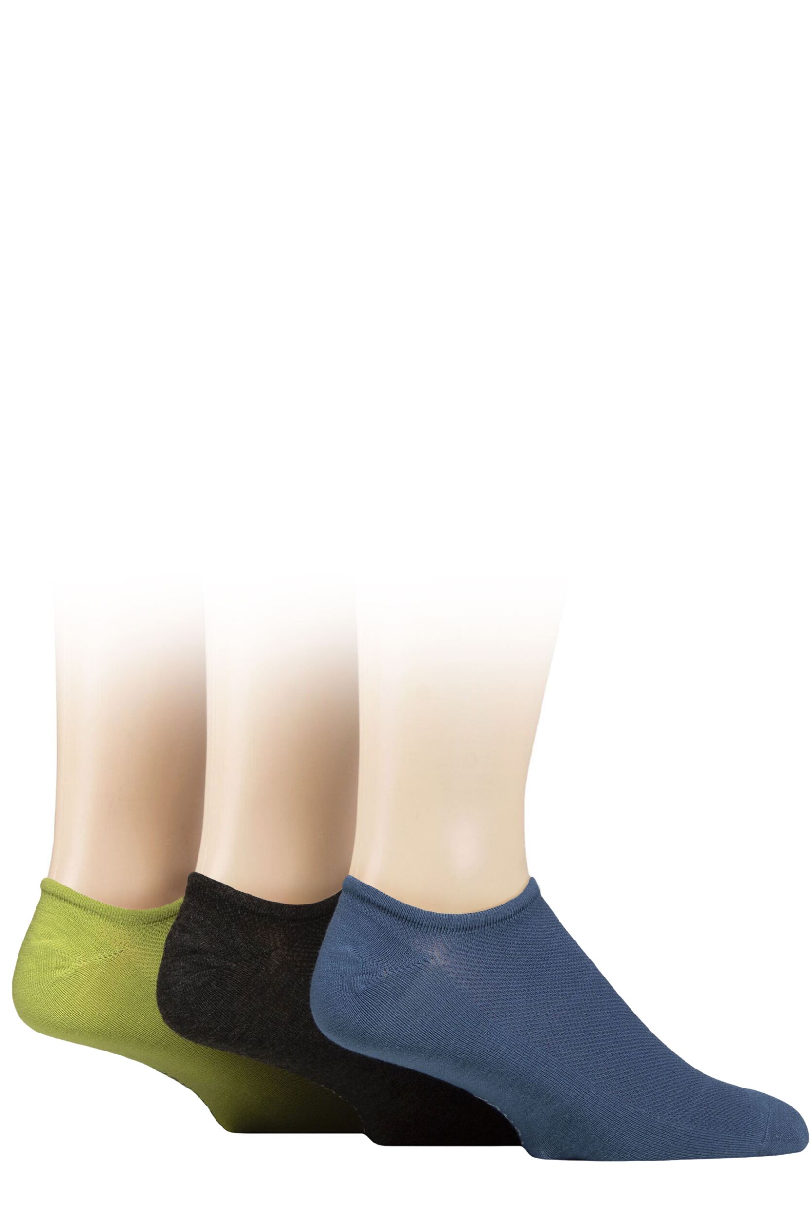 Mens 3 Pair SOCKSHOP Bamboo Mesh Loafer Liner Socks Ocean View 7-11