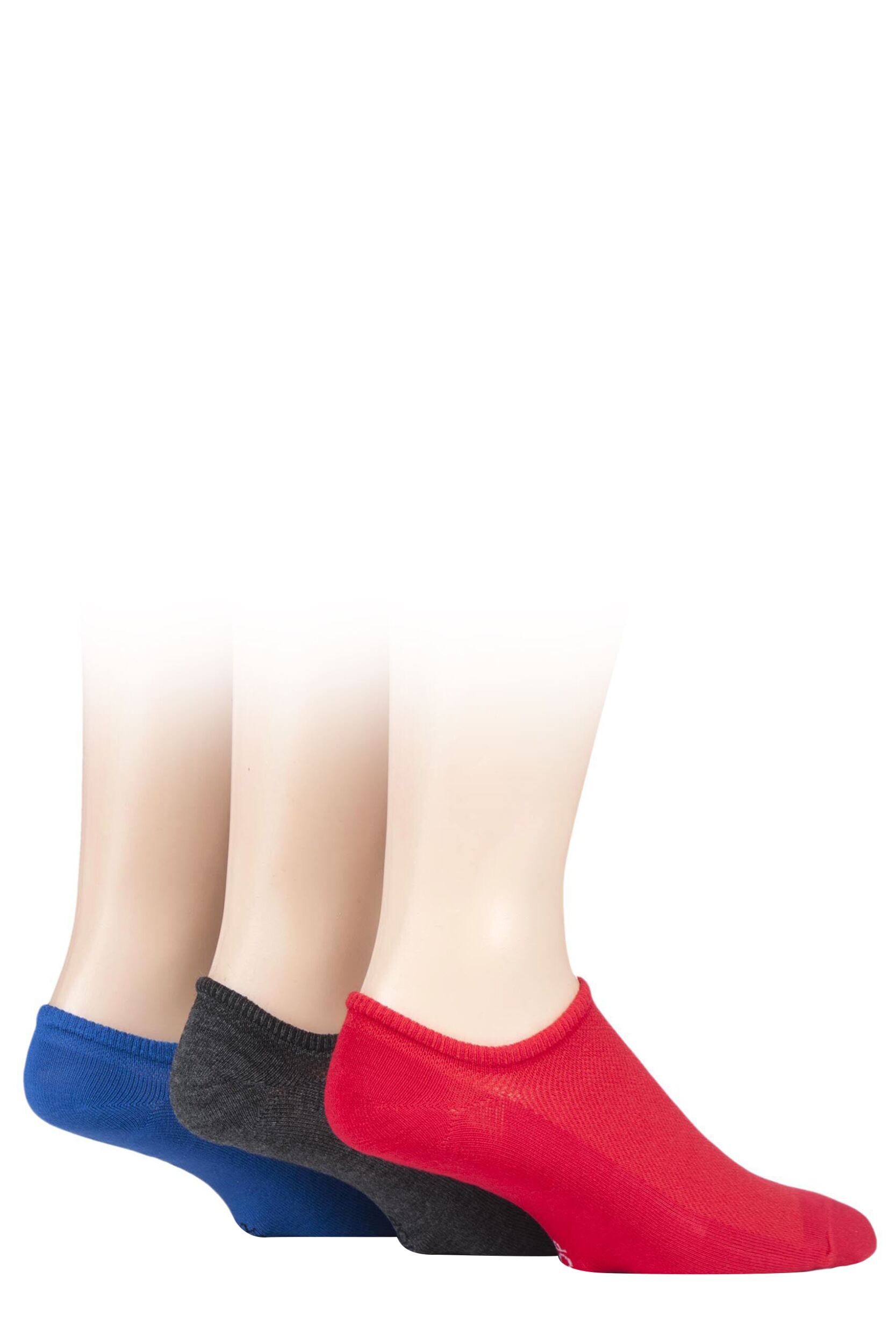 3 Pair Cobalt / Red / Grey Melange Bamboo Mesh Loafer Liner Socks Men's 7-11 Mens - SOCKSHOP