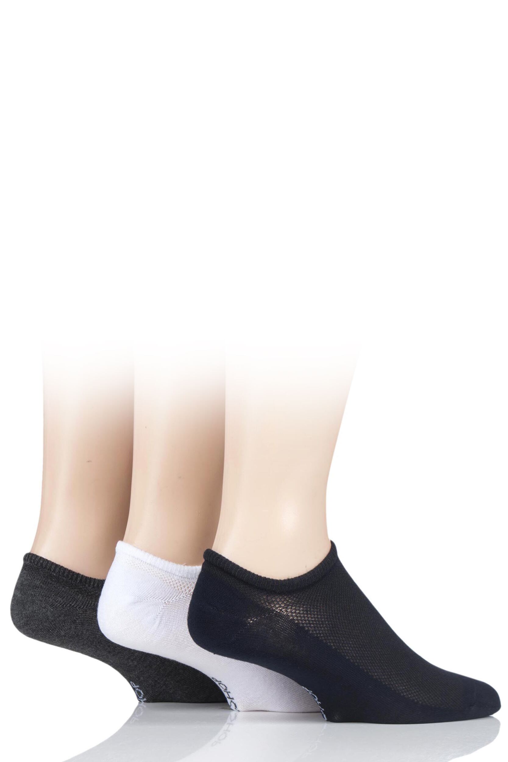 3 Pair White / Navy / Grey Melange Bamboo Mesh Loafer Liner Socks Men's 7-11 Mens - SOCKSHOP