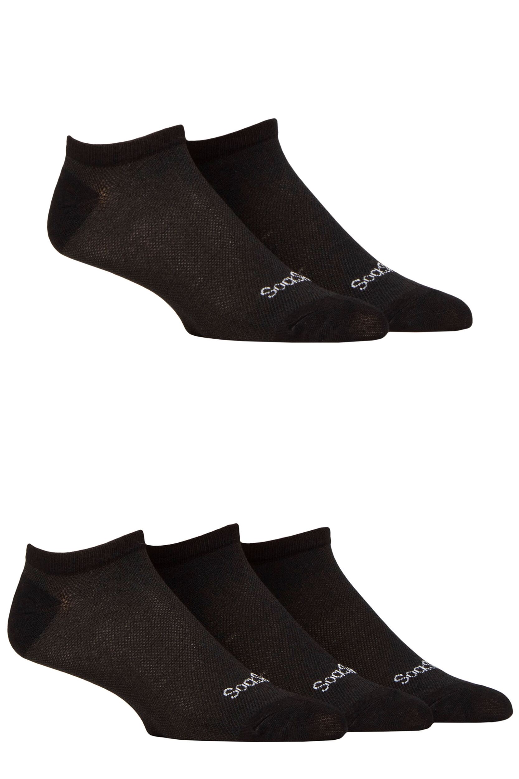 Mens 5 Pair SOCKSHOP Bamboo Mesh Trainer Socks Black 7-11 Mens