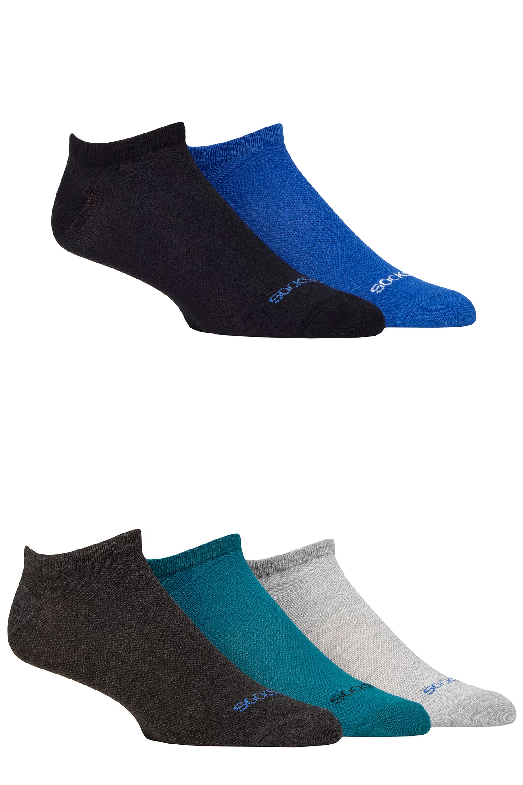 Mens 5 Pair SOCKSHOP Bamboo Mesh Trainer Socks Blues 7-11 Mens