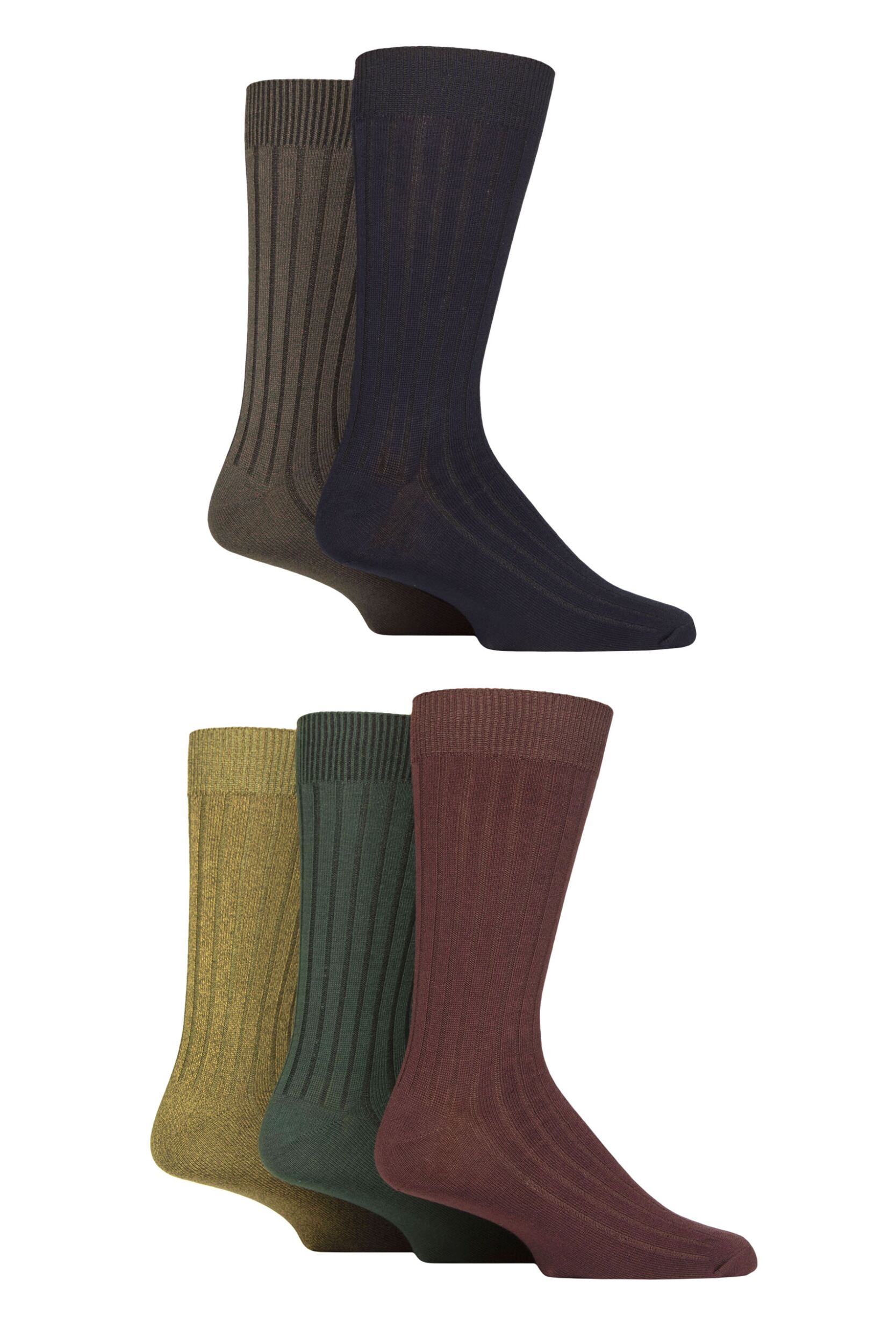 Mens 5 Pair SOCKSHOP Bamboo Leisure Ribbed Socks Green Mix 7