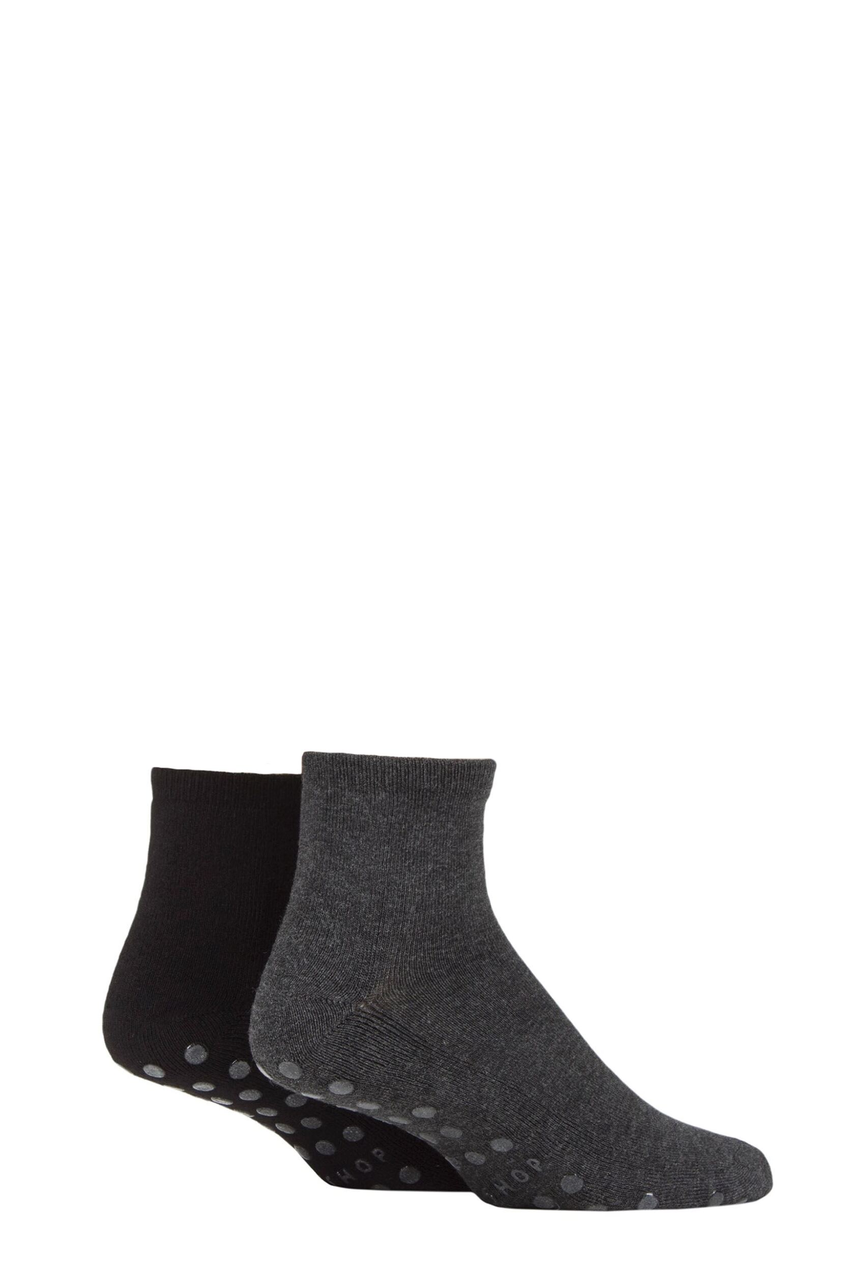 Mens and Women's 2 Pair Lazy Panda Bamboo Cushioned Slipper Socks Charcoal / Black 7-11 Mens