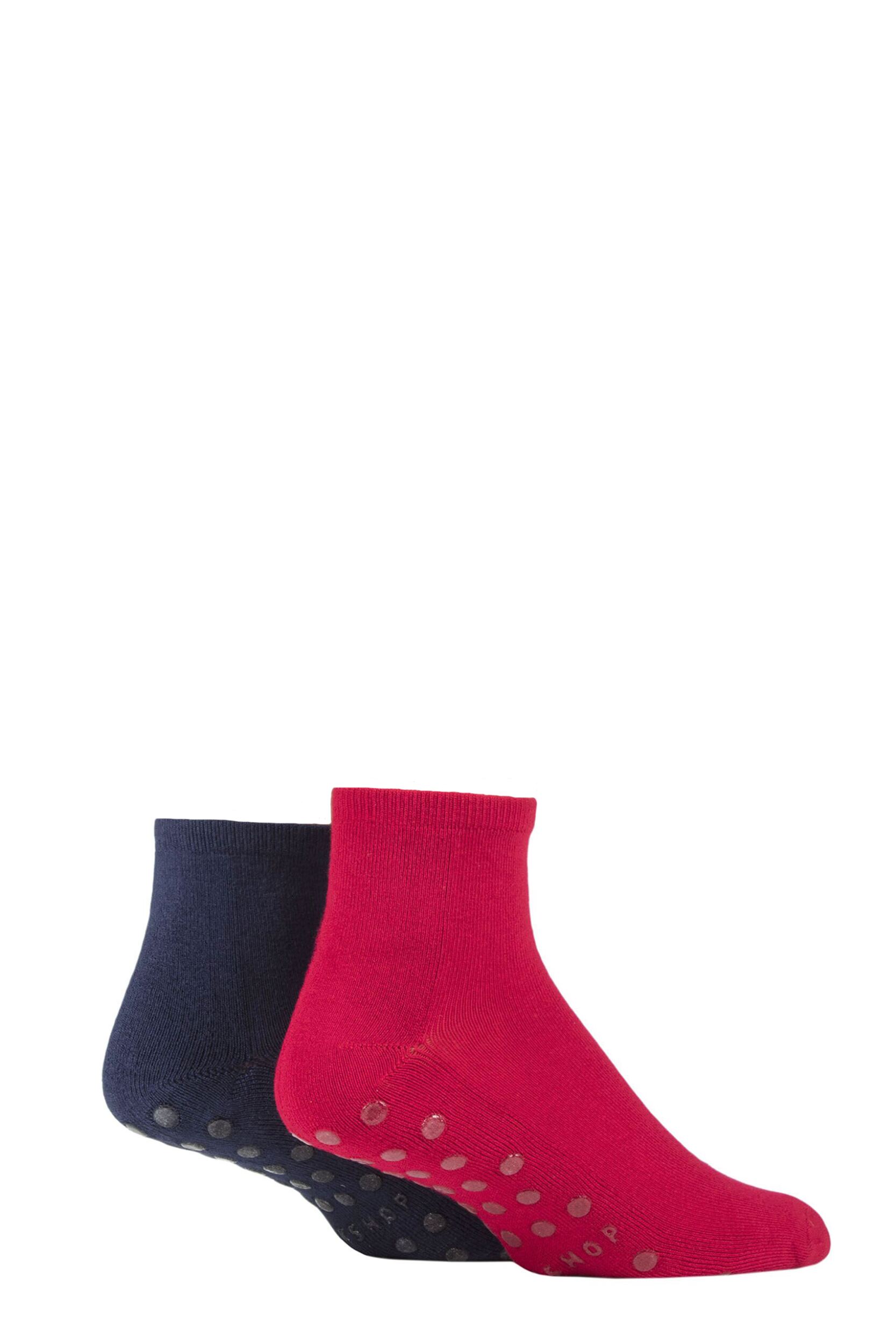 Mens and Women's 2 Pair Lazy Panda Bamboo Cushioned Slipper Socks Red / Navy 7-11 Mens